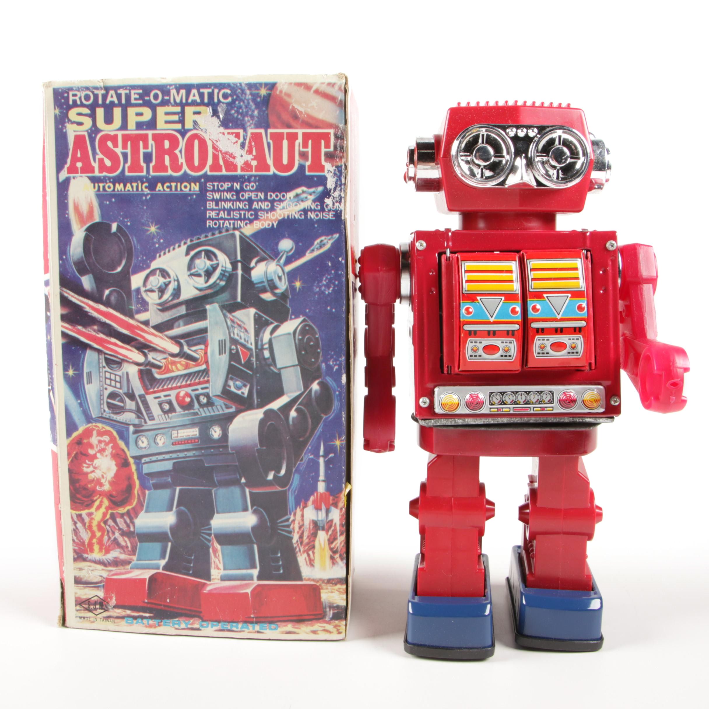 S.M. J. Rotate-O-Matic Super Astronaut Battery Operated Toy Robot in Box, 1960s