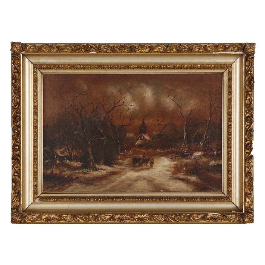 Rose Colgan Landscape Oil Painting of Winter Scene with Figures