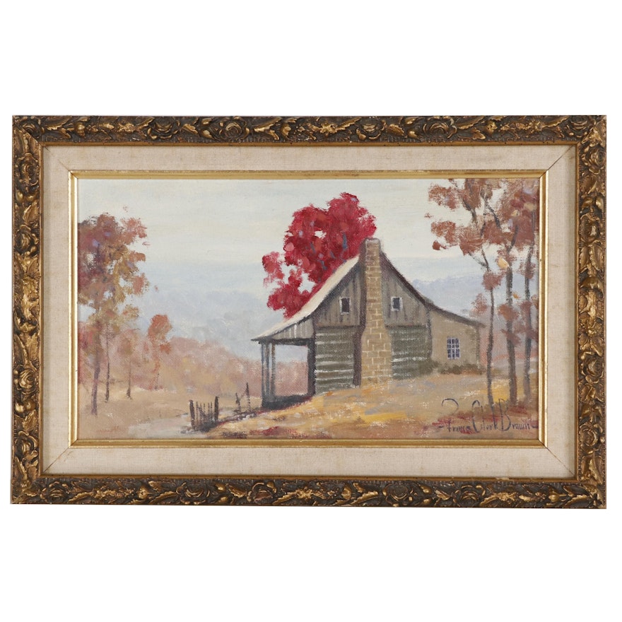 Francis Clark Brown Oil Painting of Cabin in Mountain Landscape