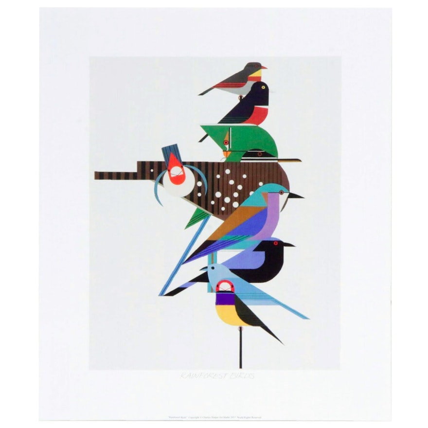 Offset Lithograph after Charley Harper "Rainforest Birds"