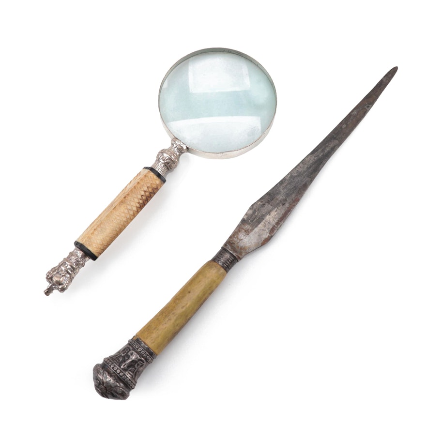 Bone Handled Magnifying Glass and Knife