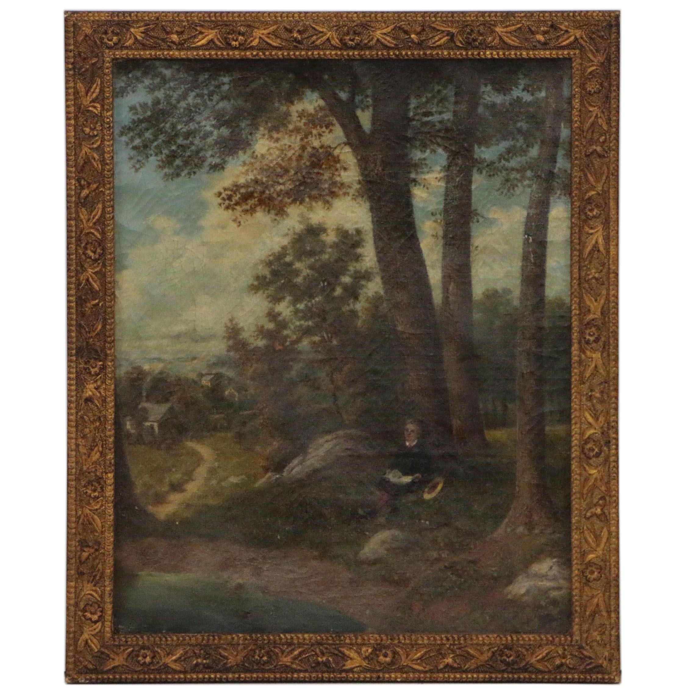 John Simon Schaeffer Landscape Oil Painting with Figure