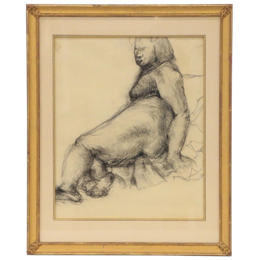 Figural Charcoal Drawing, Mid to Late 20th Century
