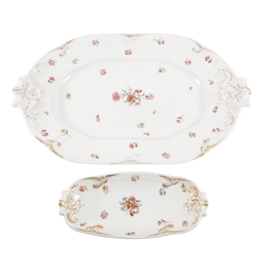 Jean Pouyat of Limoges Porcelian Serving Platter and Relish Dish, Early 20th C.