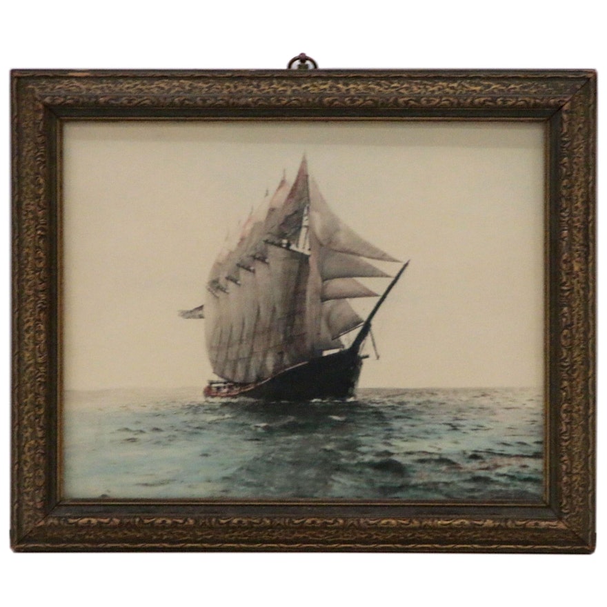 Fred Thompson Hand Tinted Silver Print Photograph "Schooner Gertrude Lawrence"