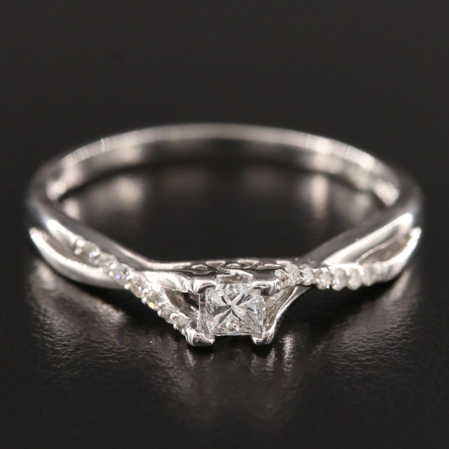 10K White Gold Diamond Twisted Ring