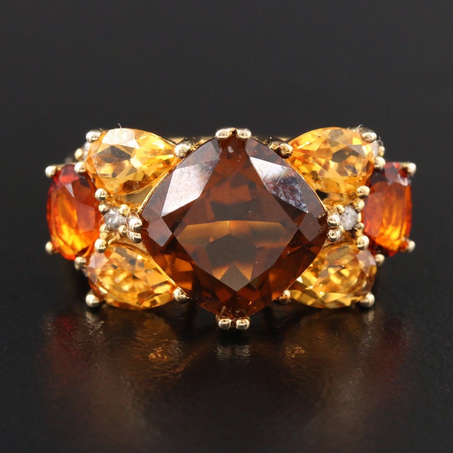 Sterling Silver Citrine and Diamond Ring