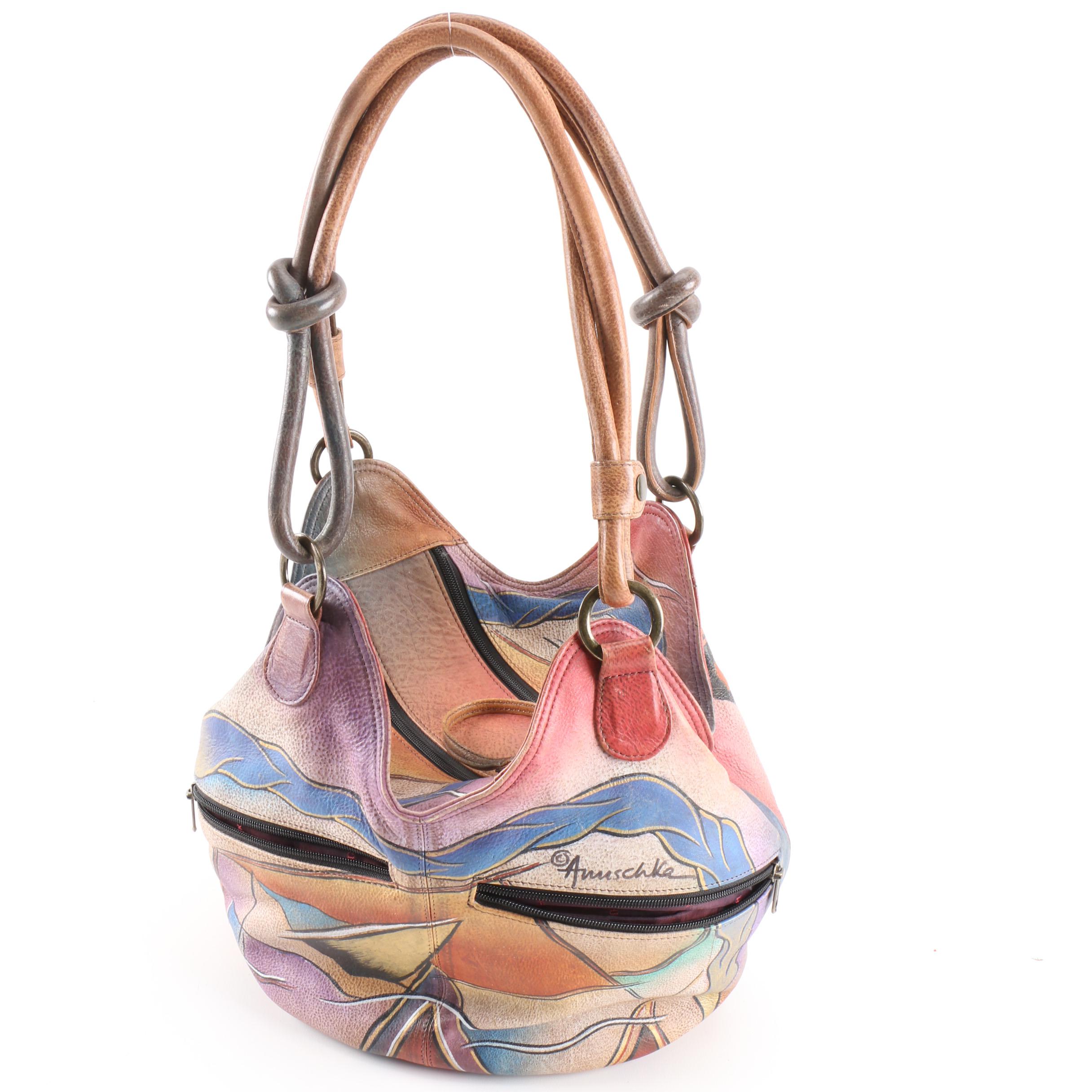 Anuschka Hand-Painted Leather Shoulder Bag with Eyeglass Case