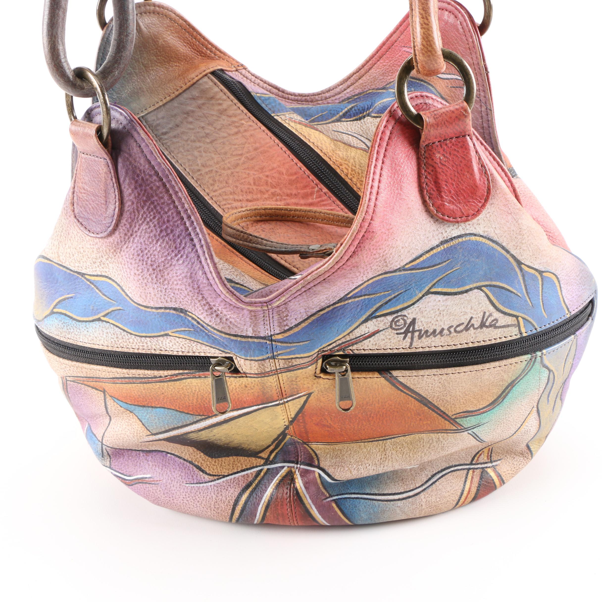 Anuschka Hand-Painted Leather Shoulder Bag with Eyeglass Case