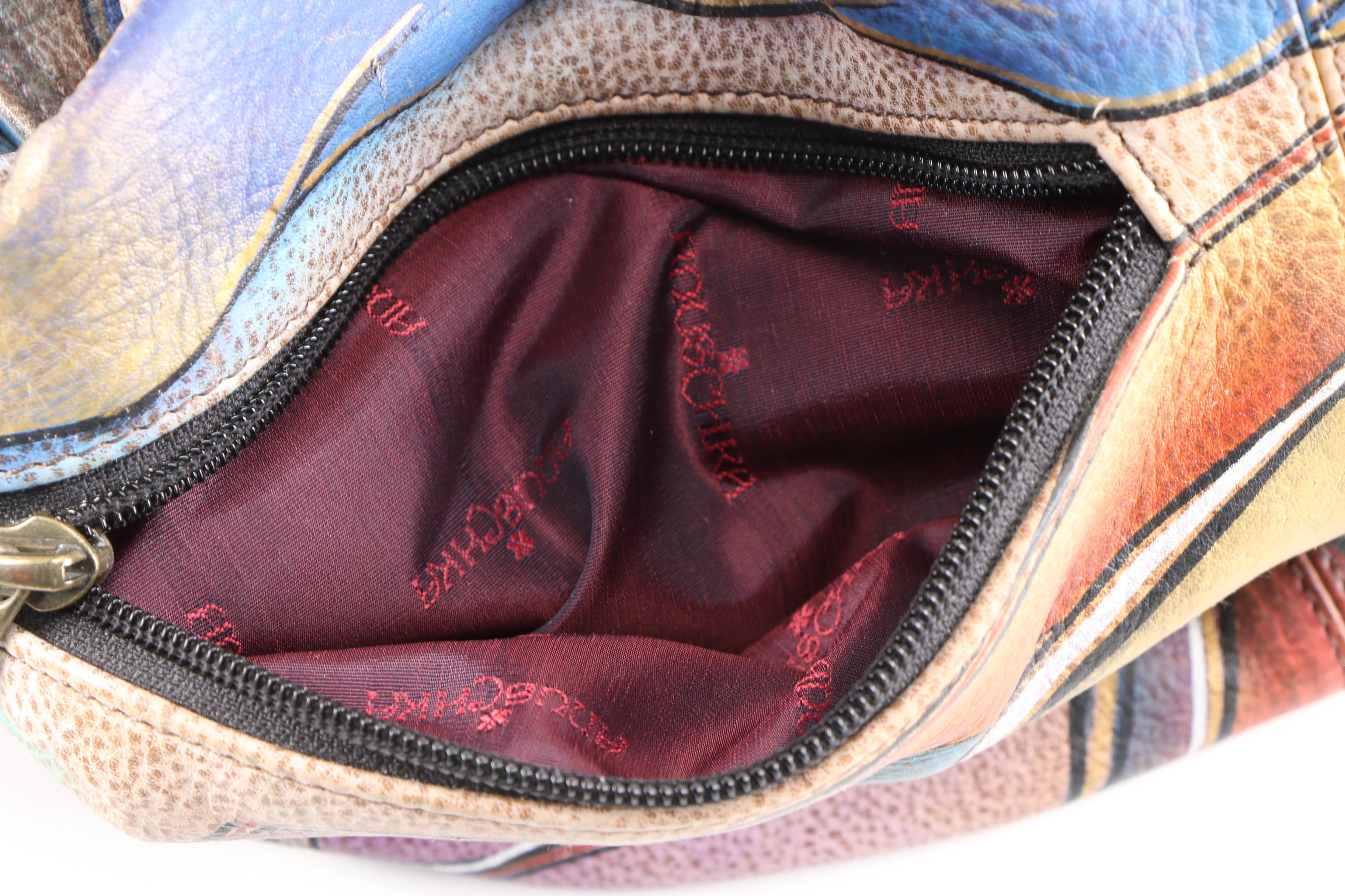 Anuschka Hand-Painted Leather Shoulder Bag with Eyeglass Case