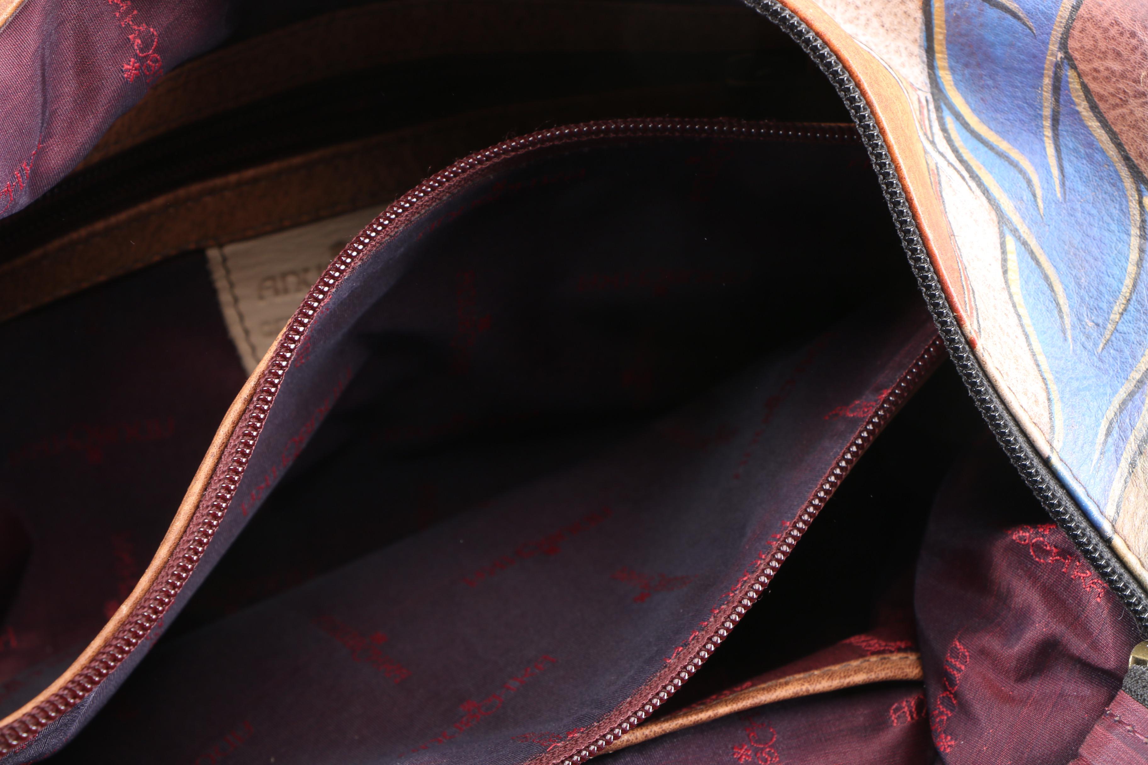 Anuschka Hand-Painted Leather Shoulder Bag with Eyeglass Case