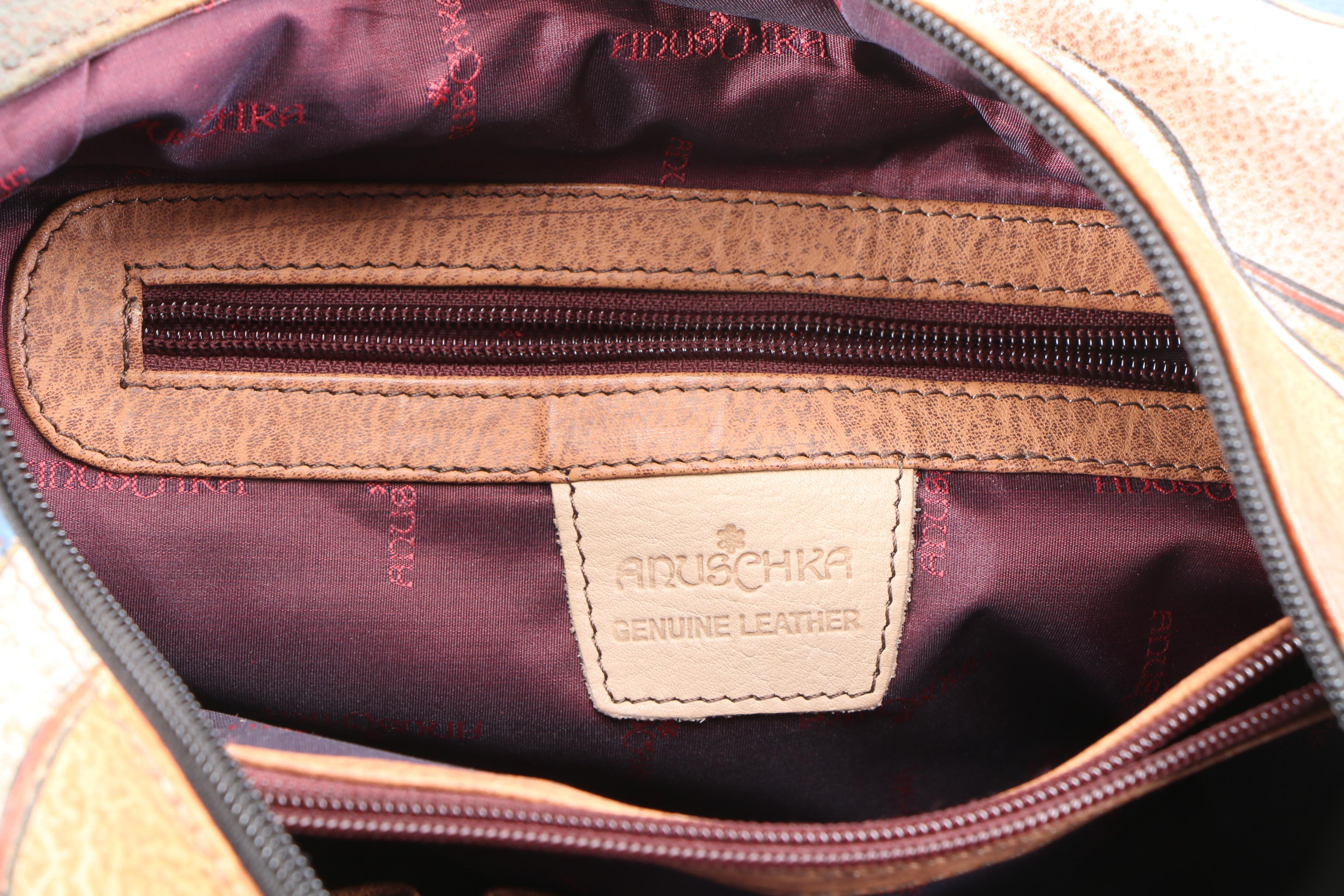 Anuschka Hand-Painted Leather Shoulder Bag with Eyeglass Case