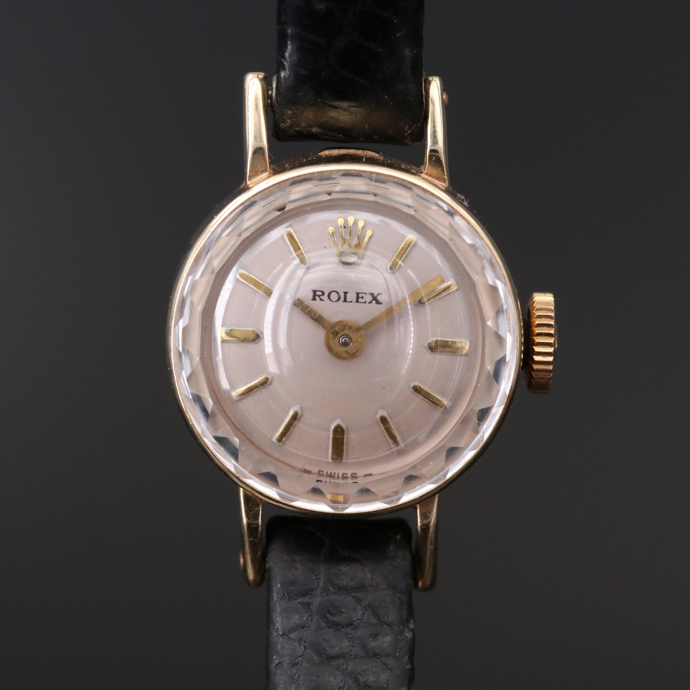 Vintage Rolex Cocktail 14K Gold Stem Wind Watch