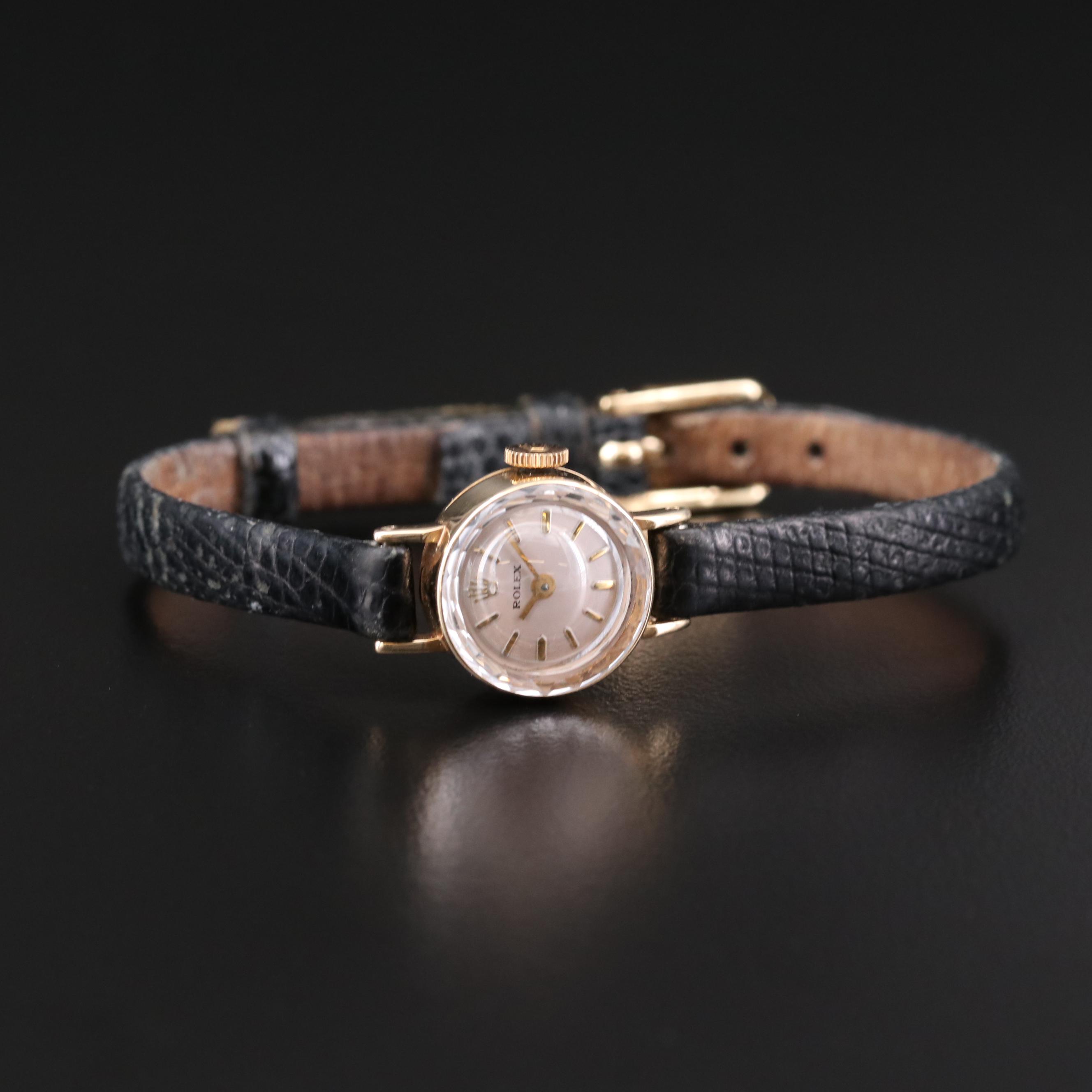 Vintage Rolex Cocktail 14K Gold Stem Wind Watch