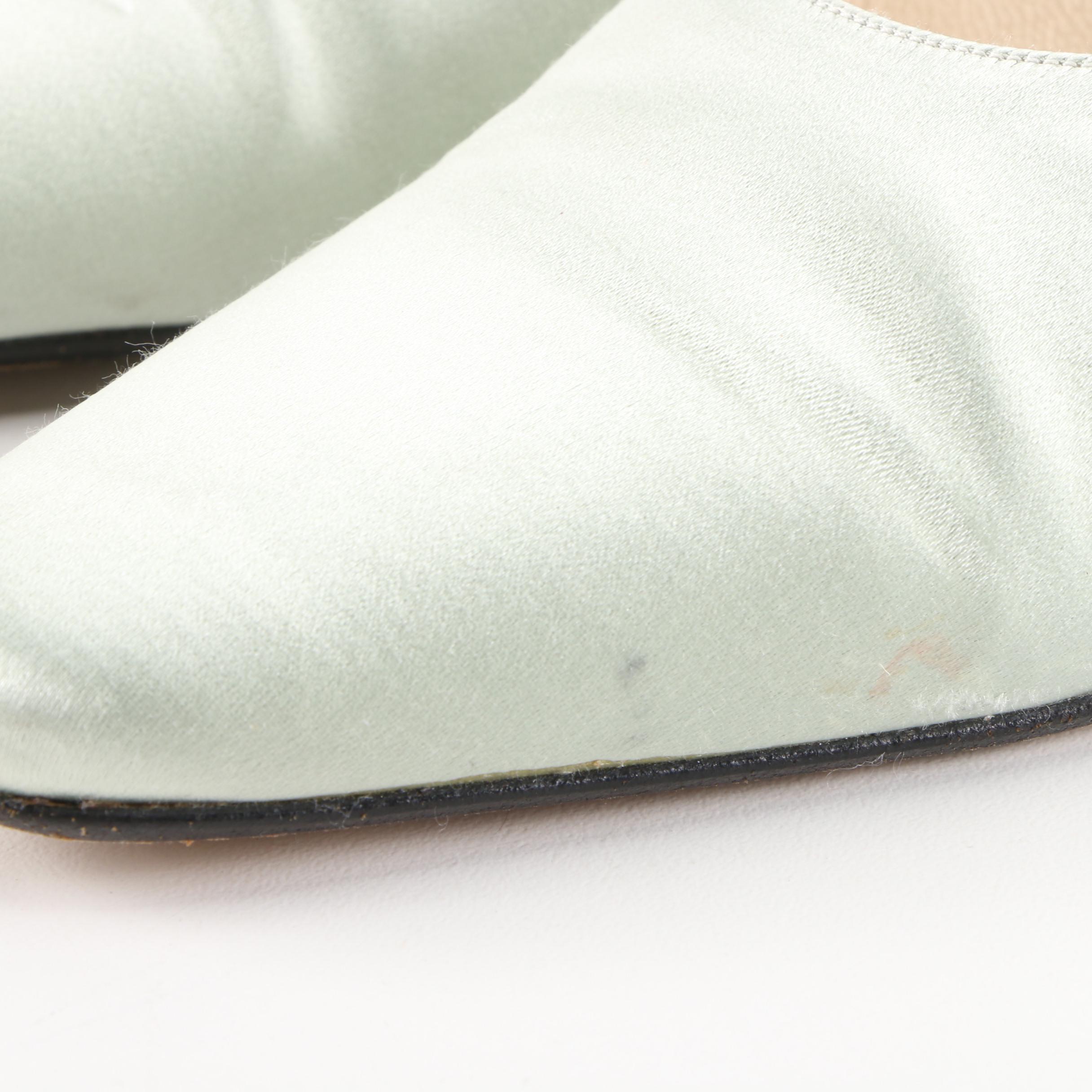 Prada Seafoam Green Satin Low Heel Mary Jane Pumps