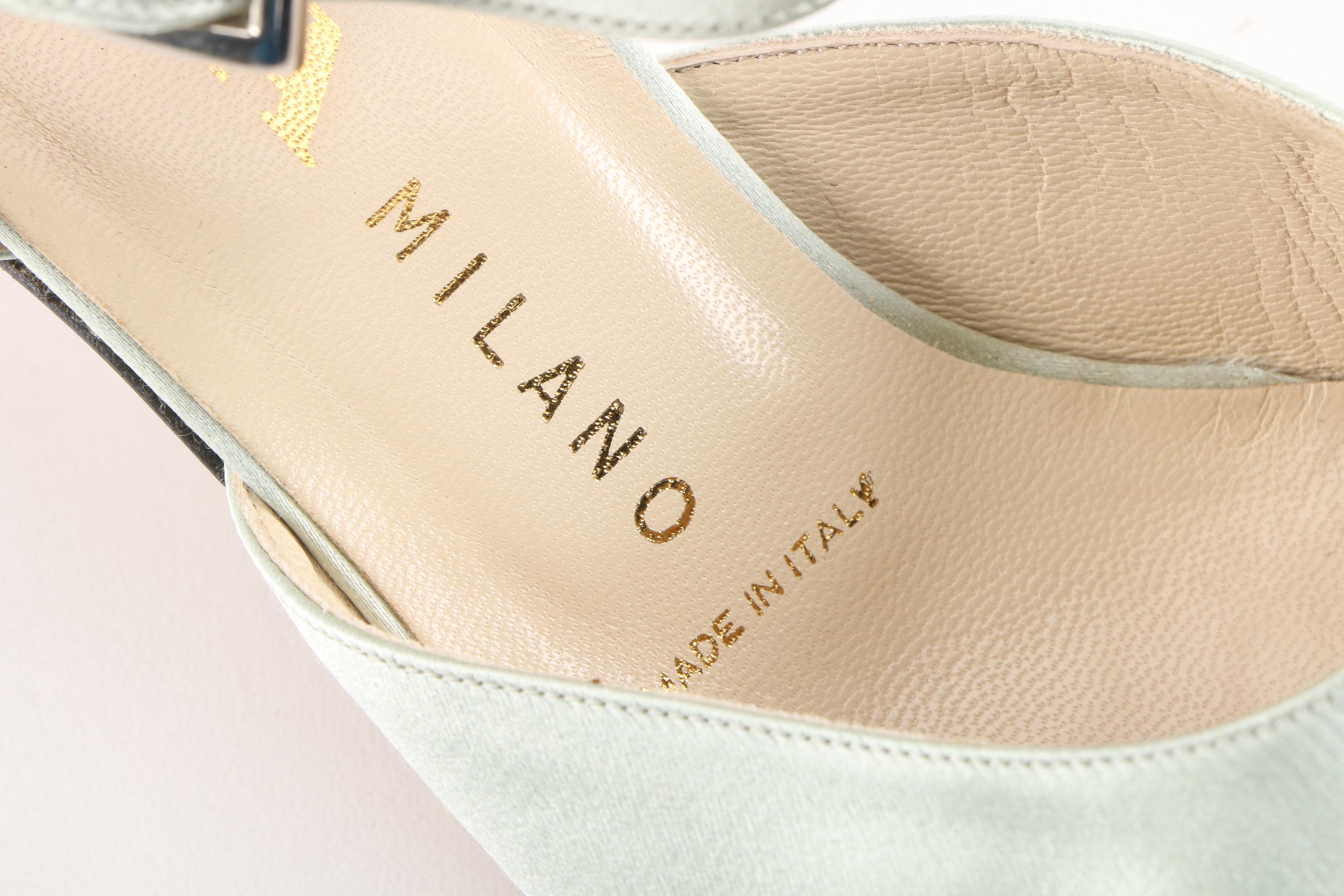 Prada Seafoam Green Satin Low Heel Mary Jane Pumps