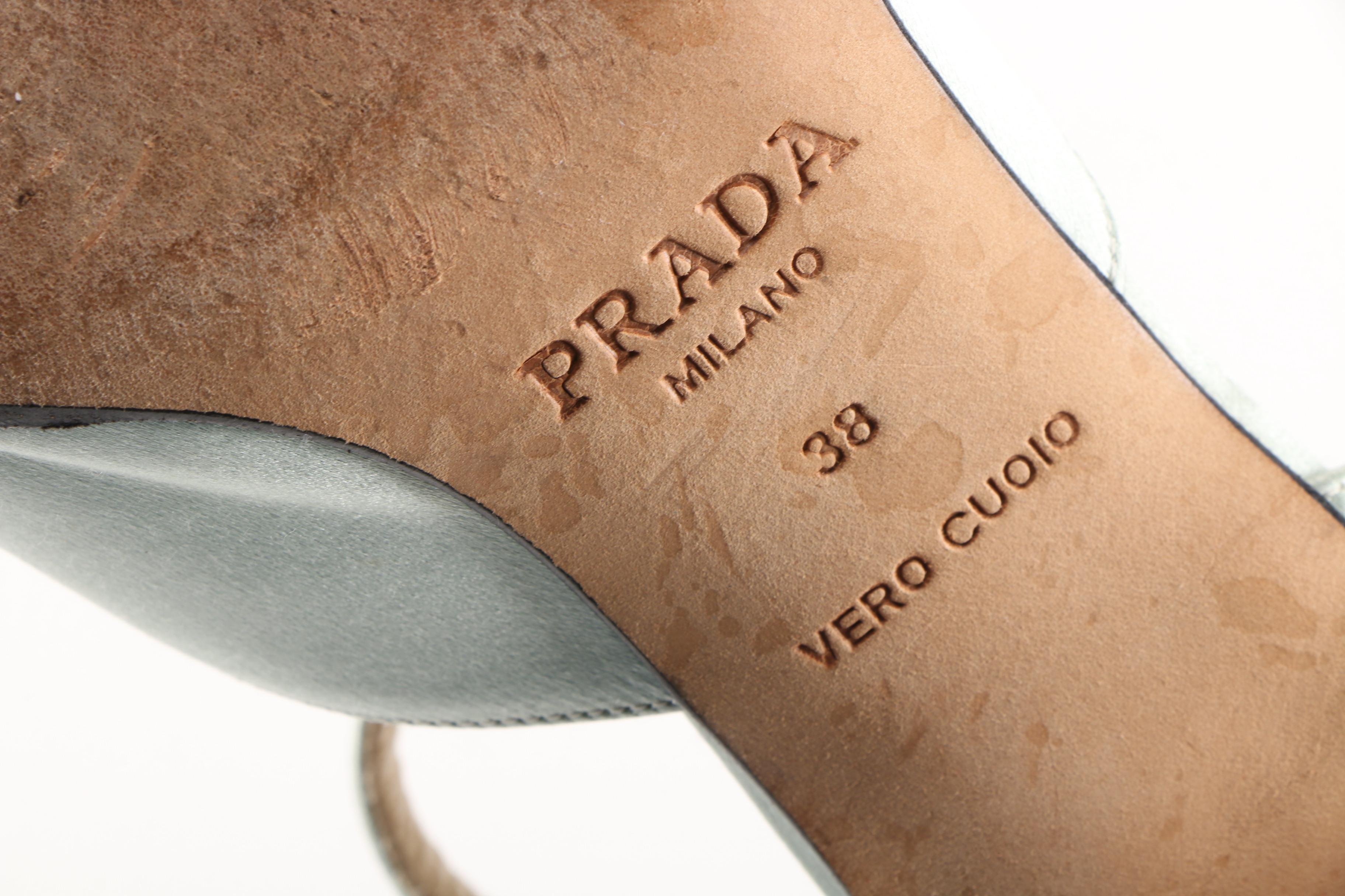 Prada Seafoam Green Satin Low Heel Mary Jane Pumps