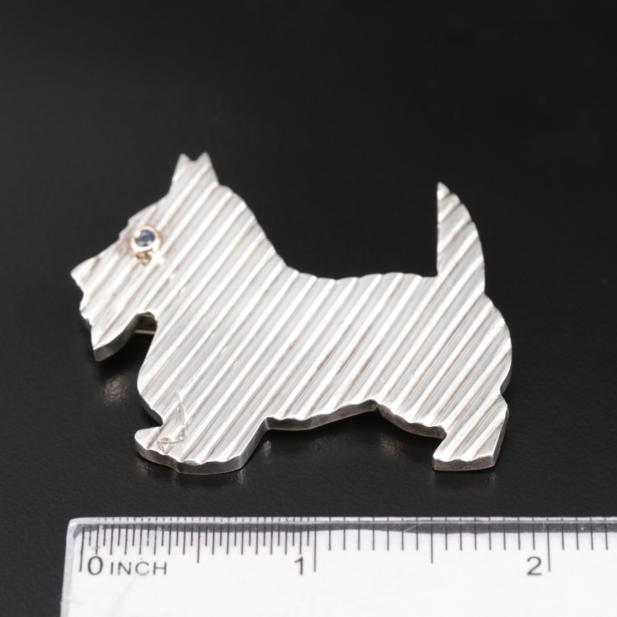 Vintage Tiffany & Co. Sterling Sapphire Scottie Dog Brooch with 14K Accent