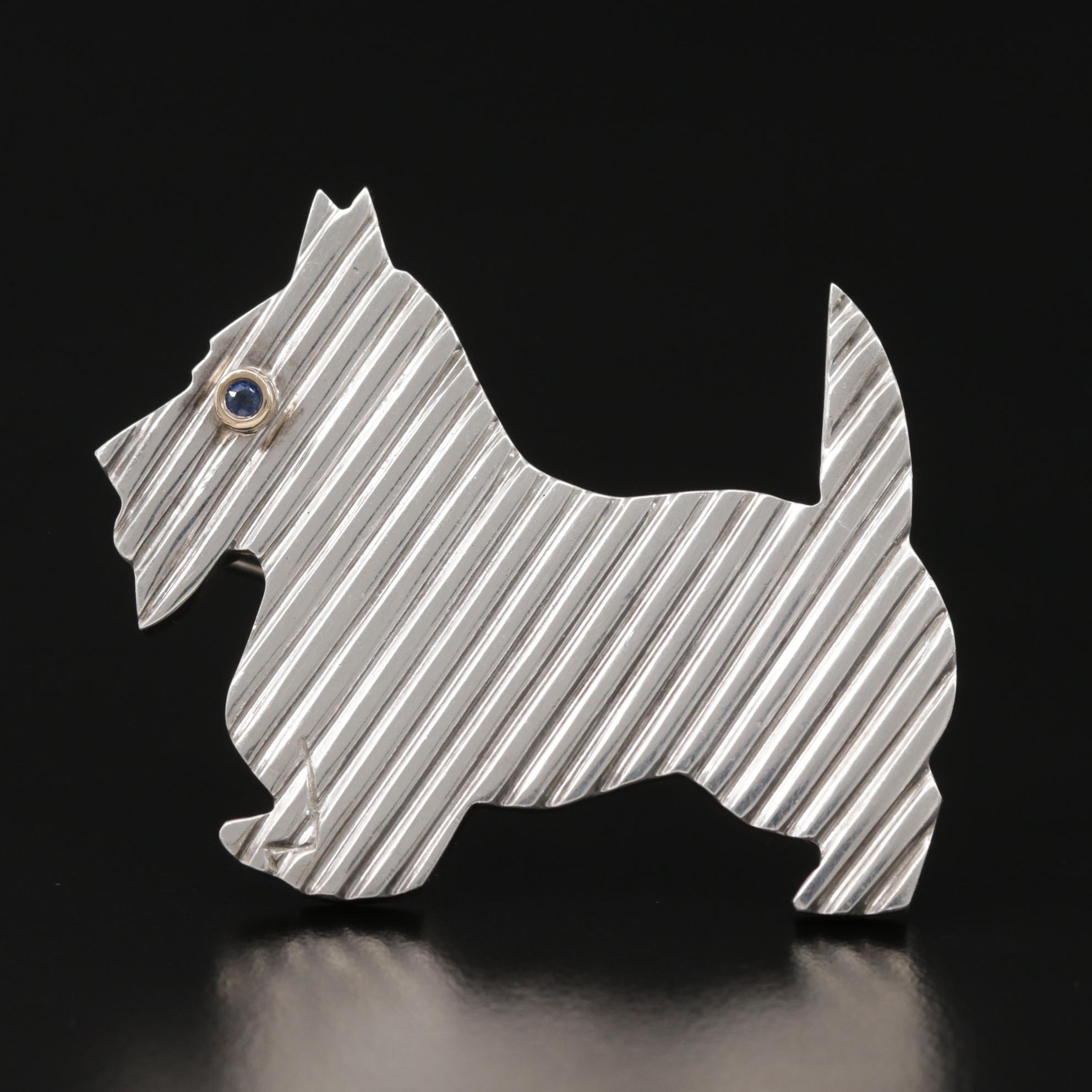 Vintage Tiffany & Co. Sterling Sapphire Scottie Dog Brooch with 14K Accent