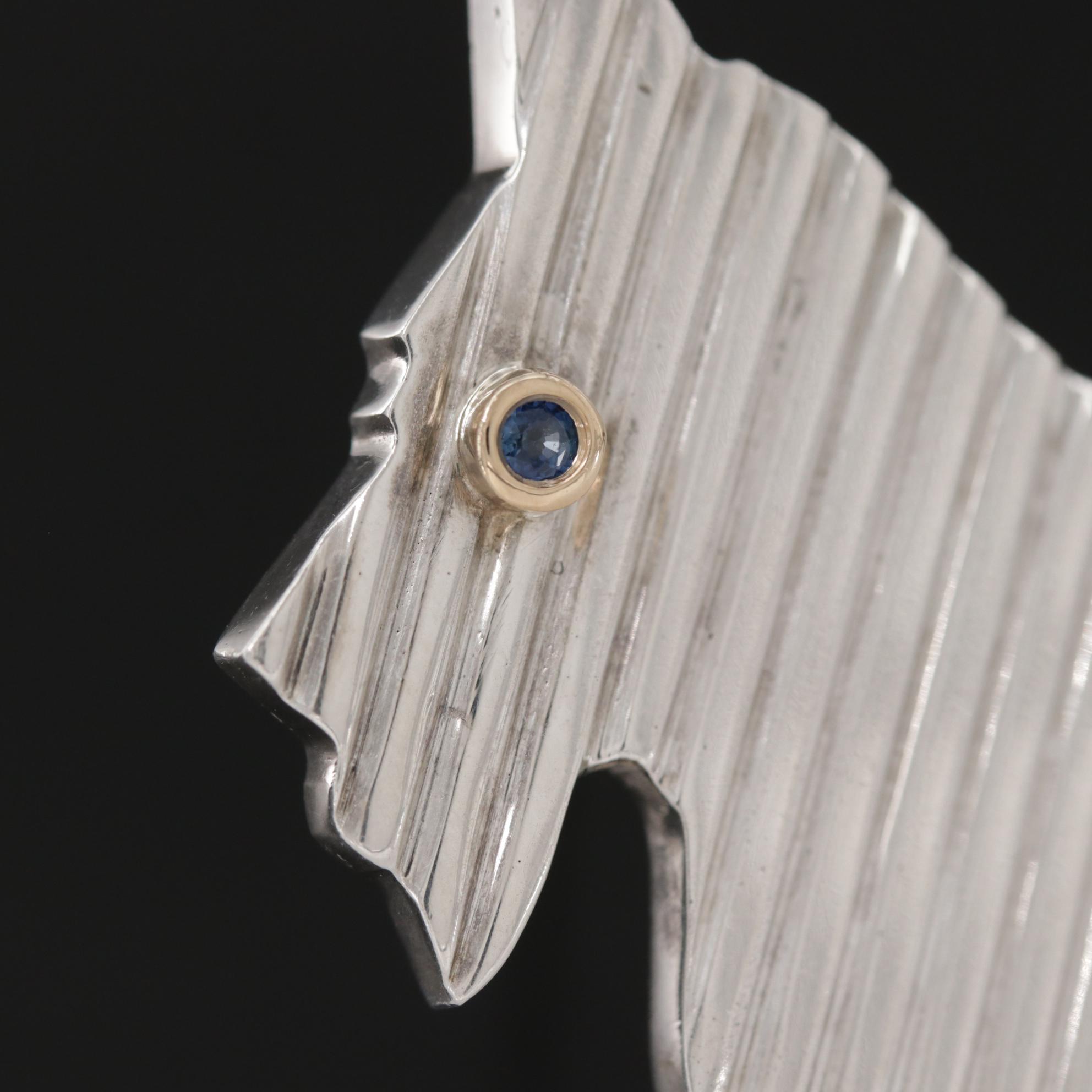 Vintage Tiffany & Co. Sterling Sapphire Scottie Dog Brooch with 14K Accent