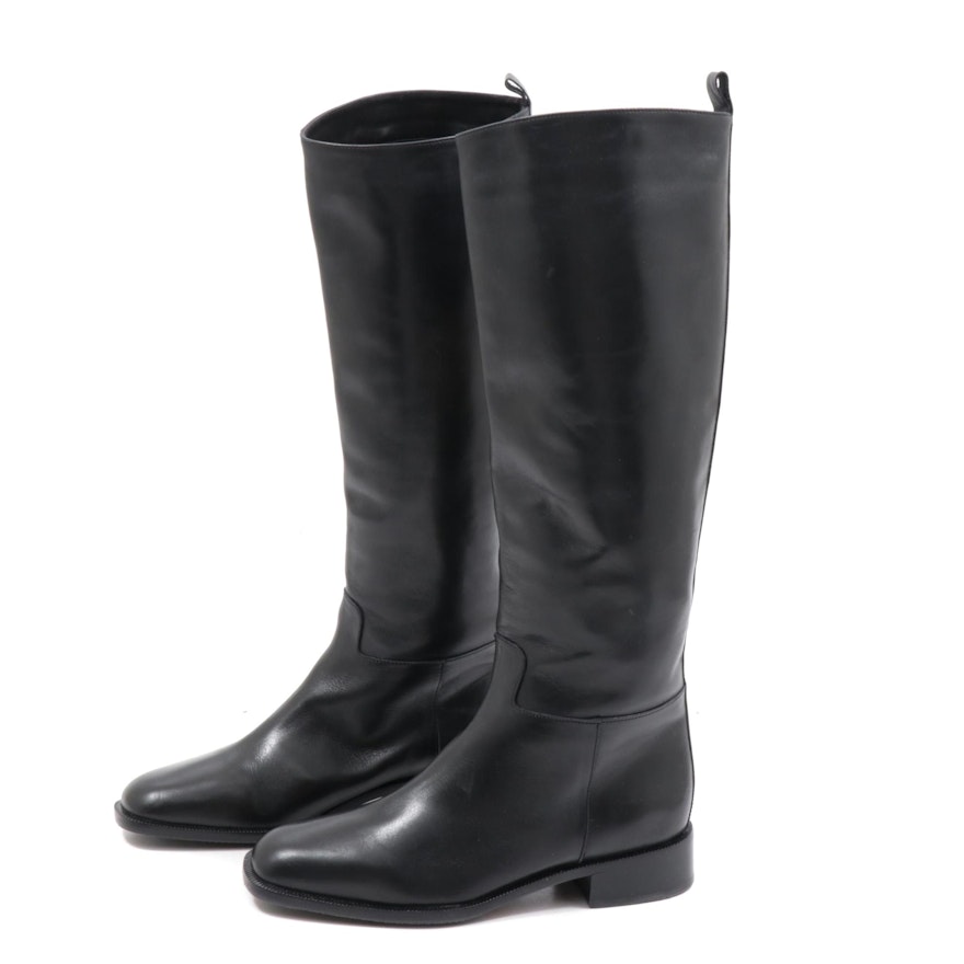 Bally Black Leather Riding Boots with Stacked Heel