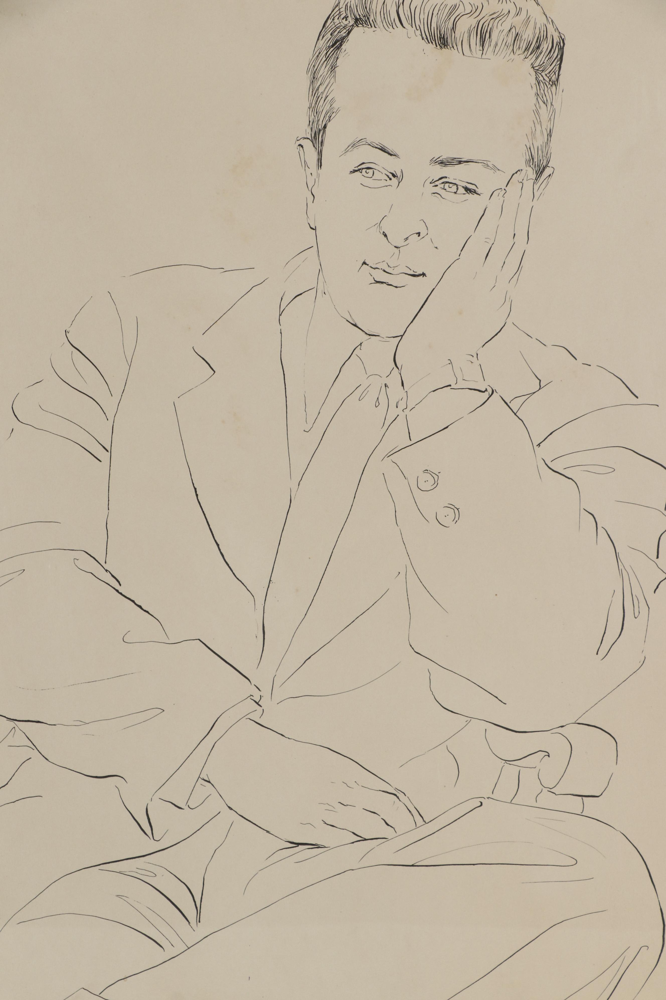 Barbara Swan Ink Portrait of Male Figure, 1953