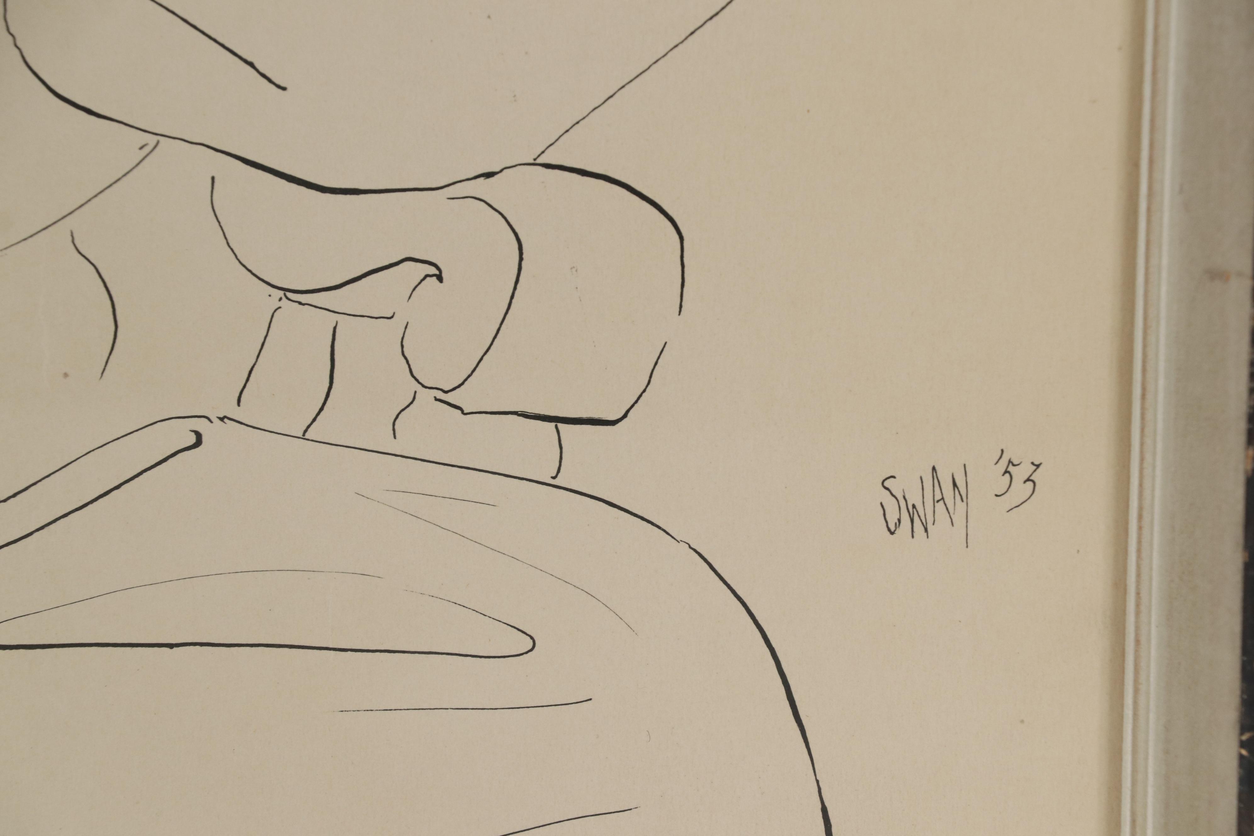 Barbara Swan Ink Portrait of Male Figure, 1953