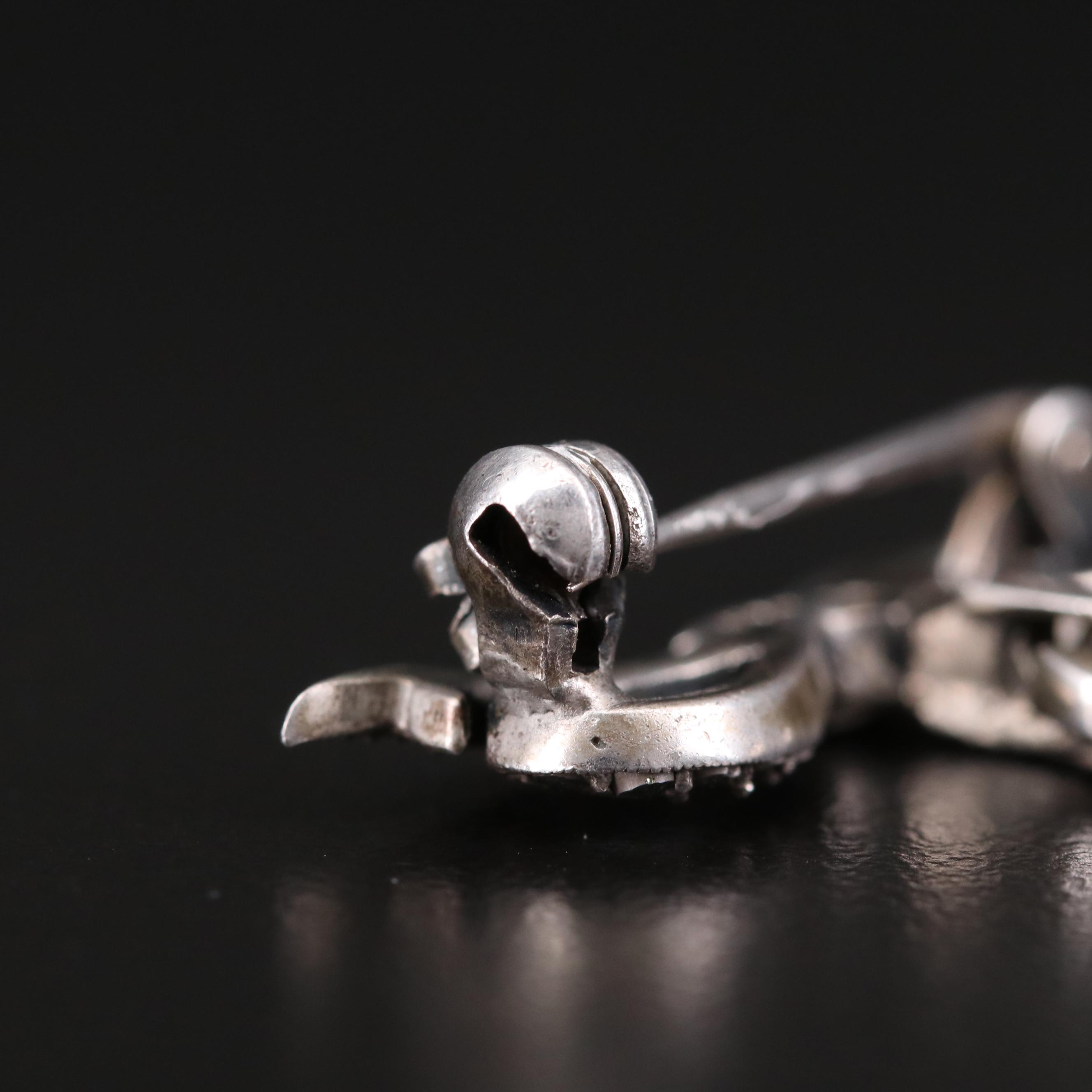 Vintage Bucherer Sterling Silver Enamel and Marcasite Brooch Watch on 800 Brooch