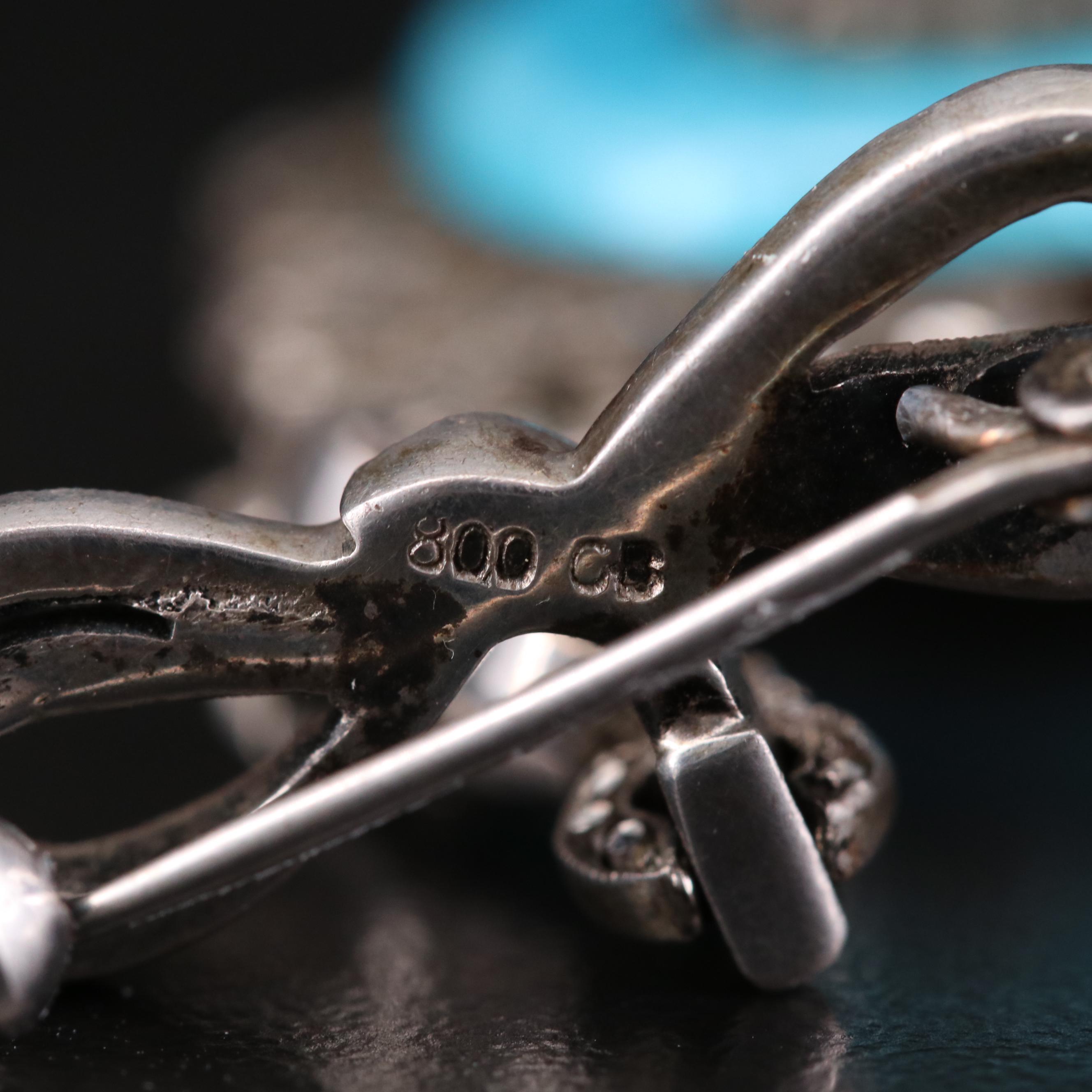 Vintage Bucherer Sterling Silver Enamel and Marcasite Brooch Watch on 800 Brooch