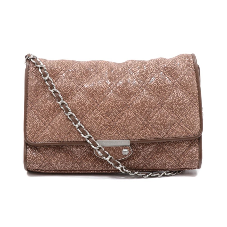 Judith Ripka Quilted Shagreen Print Leather and Chain Crossbody