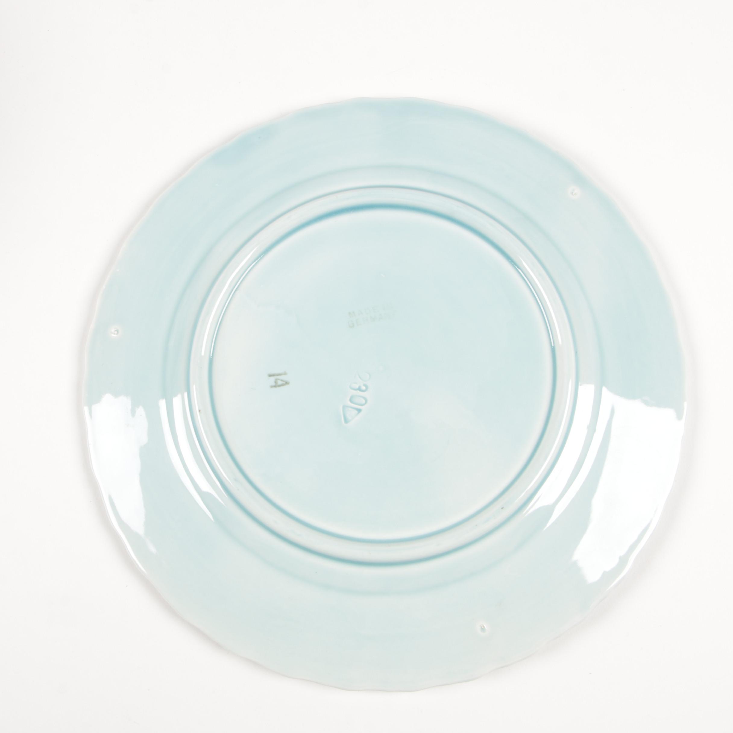 German Majolica Bird and Blackberry Plates, Early 20th Century