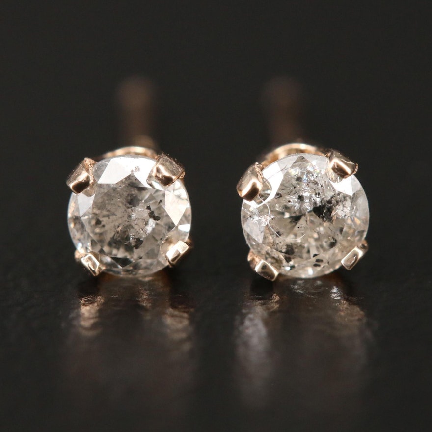 14K Yellow Gold 0.32 CTW Diamond Solitaire Studs