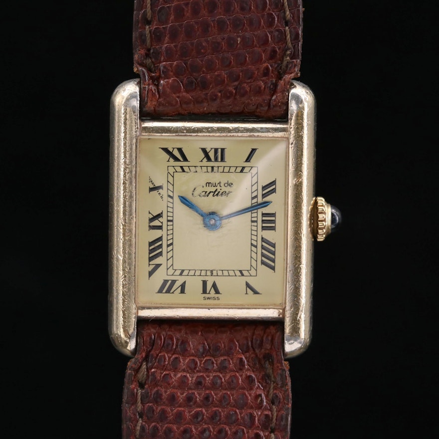Vintage Cartier Tank Vermeil Stem Wind Wristwatch, Circa 1983