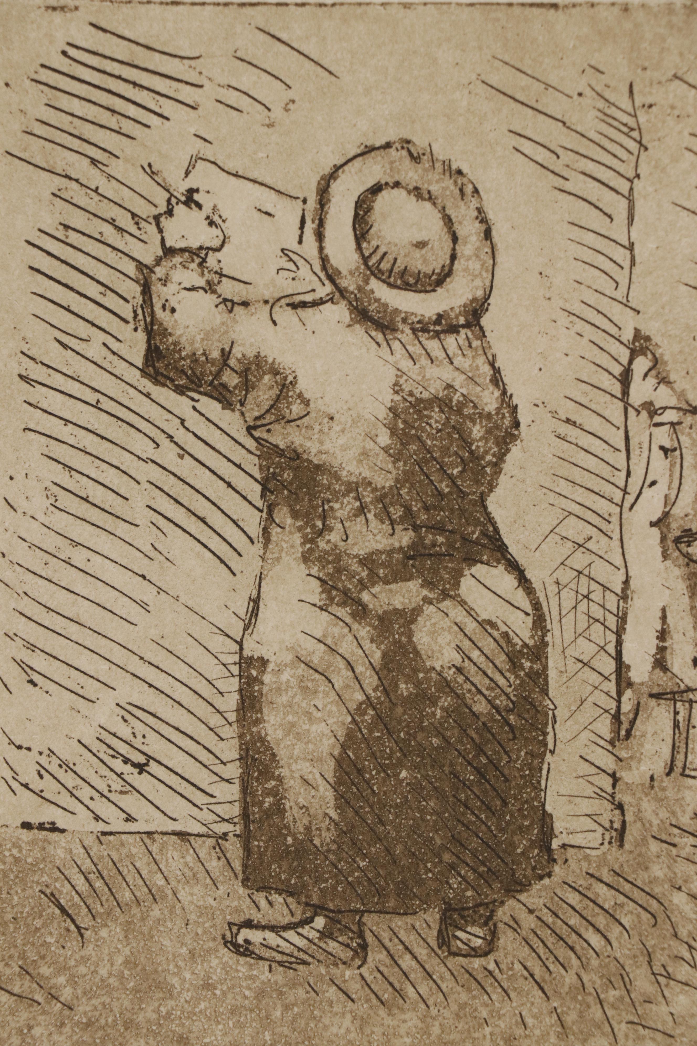 Leonard Maurer Etching with Aquatint "Paris Post Office", 1963