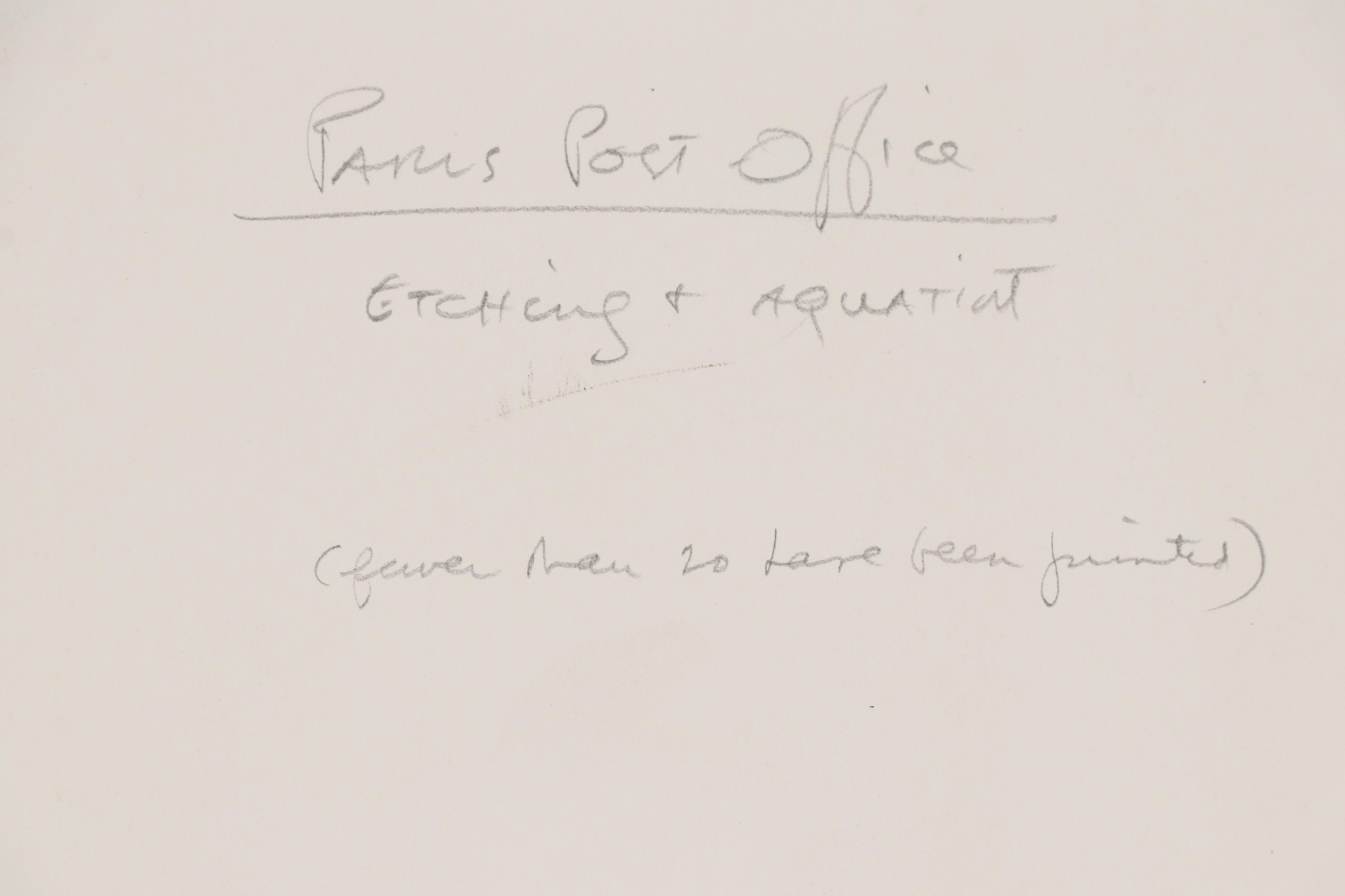 Leonard Maurer Etching with Aquatint "Paris Post Office", 1963