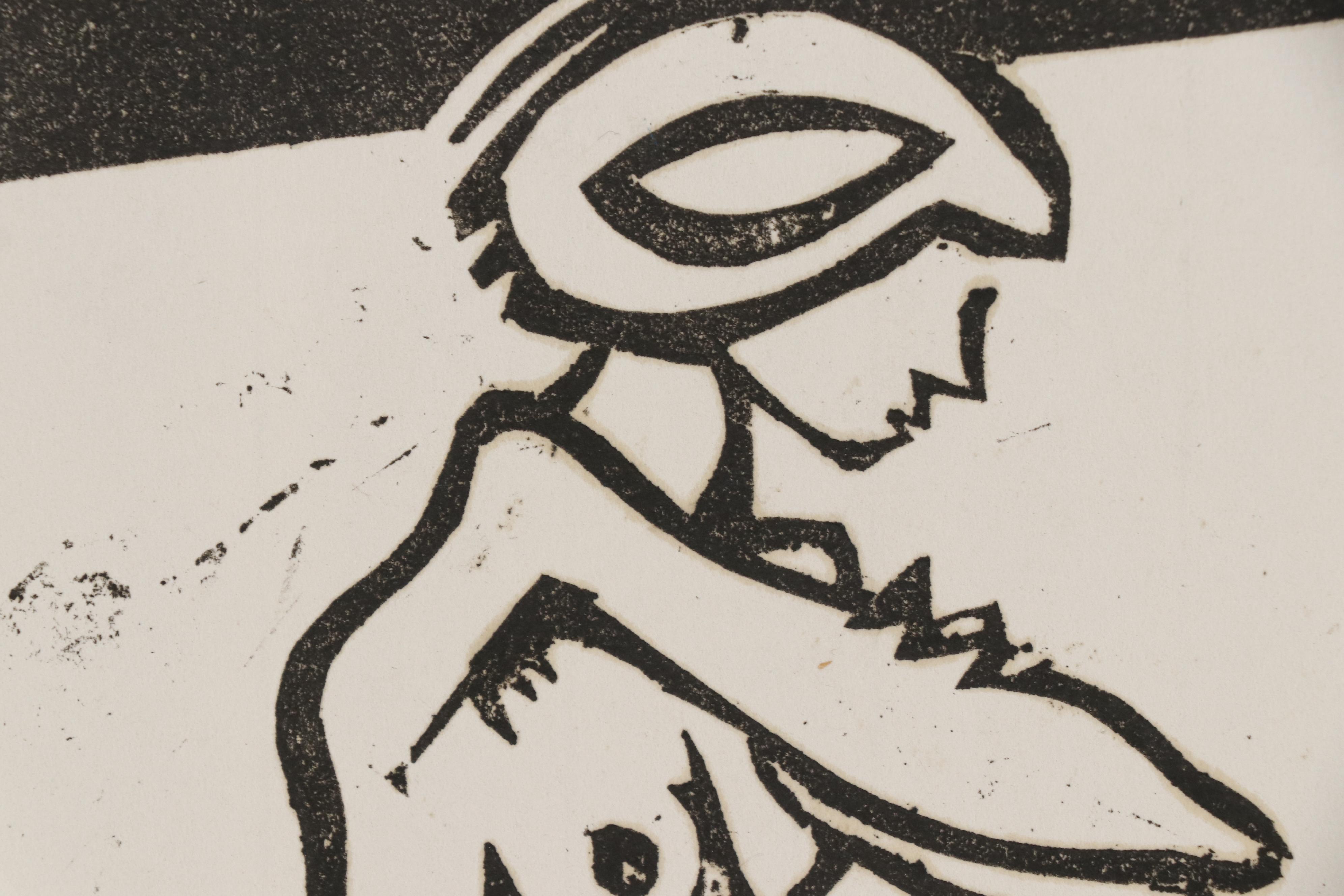 Leonard Maurer Woodcut of Kneeling Female Nude