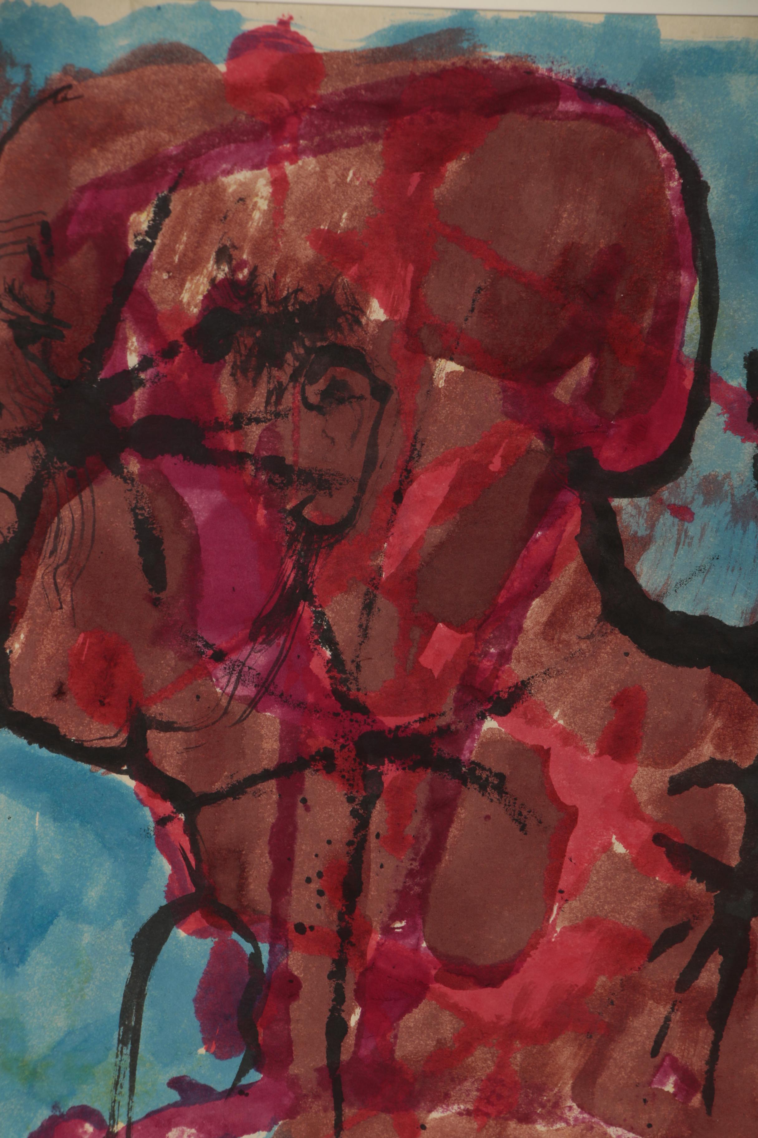 Leonard Maurer Portrait Ink and Watercolor painting, 1967