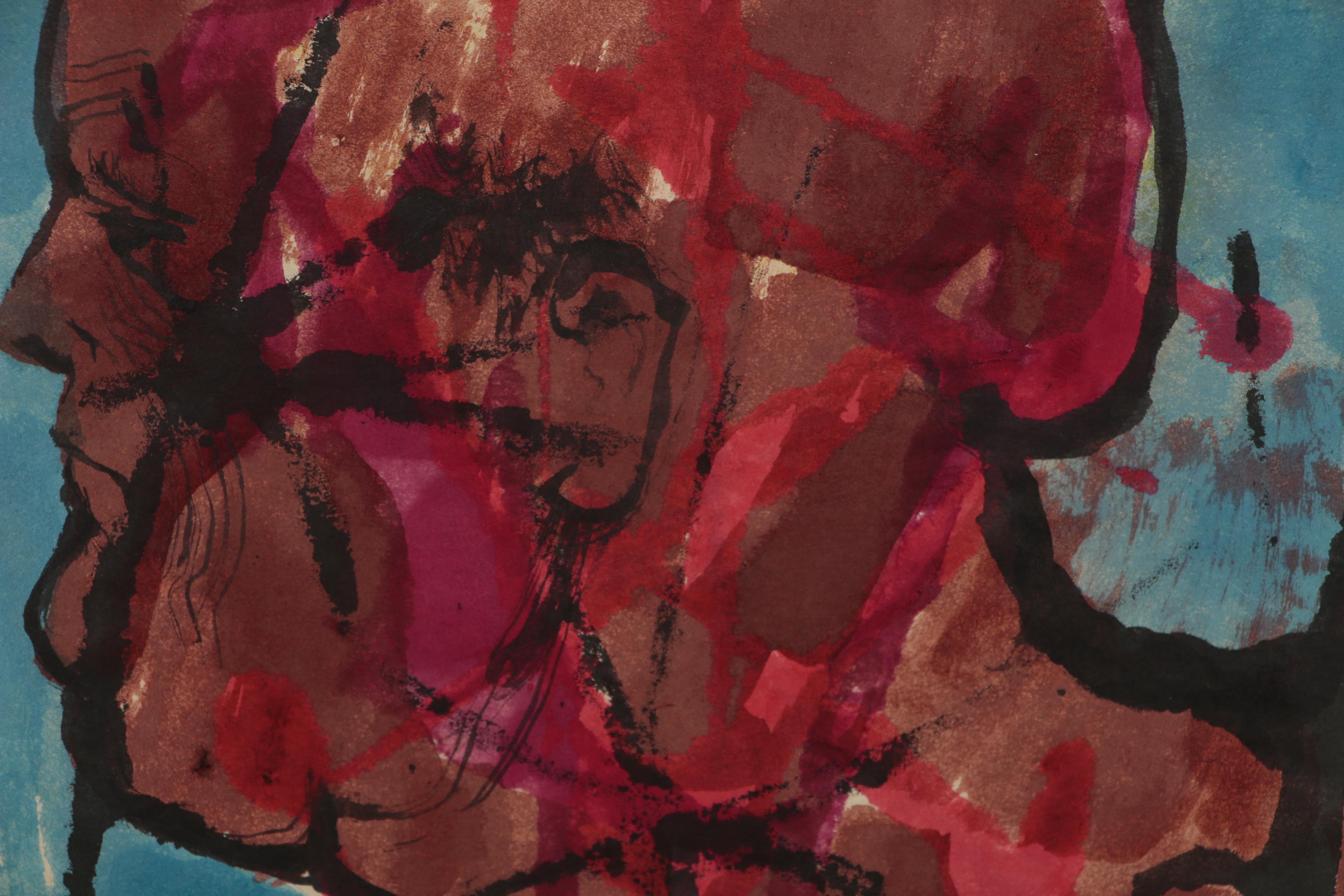 Leonard Maurer Portrait Ink and Watercolor painting, 1967