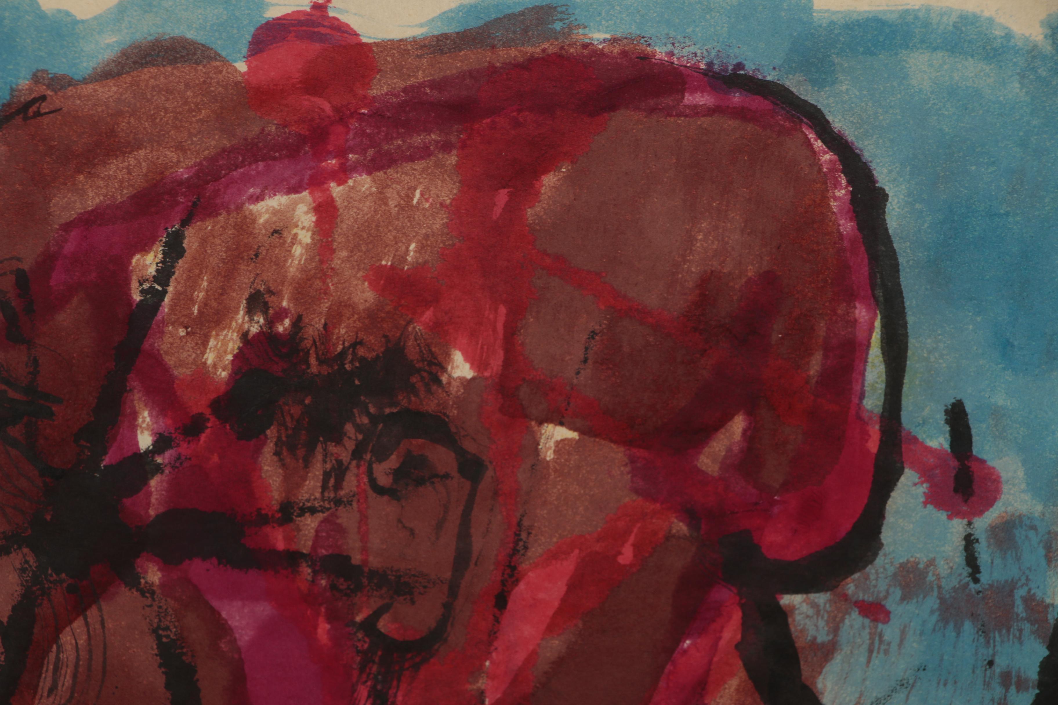 Leonard Maurer Portrait Ink and Watercolor painting, 1967