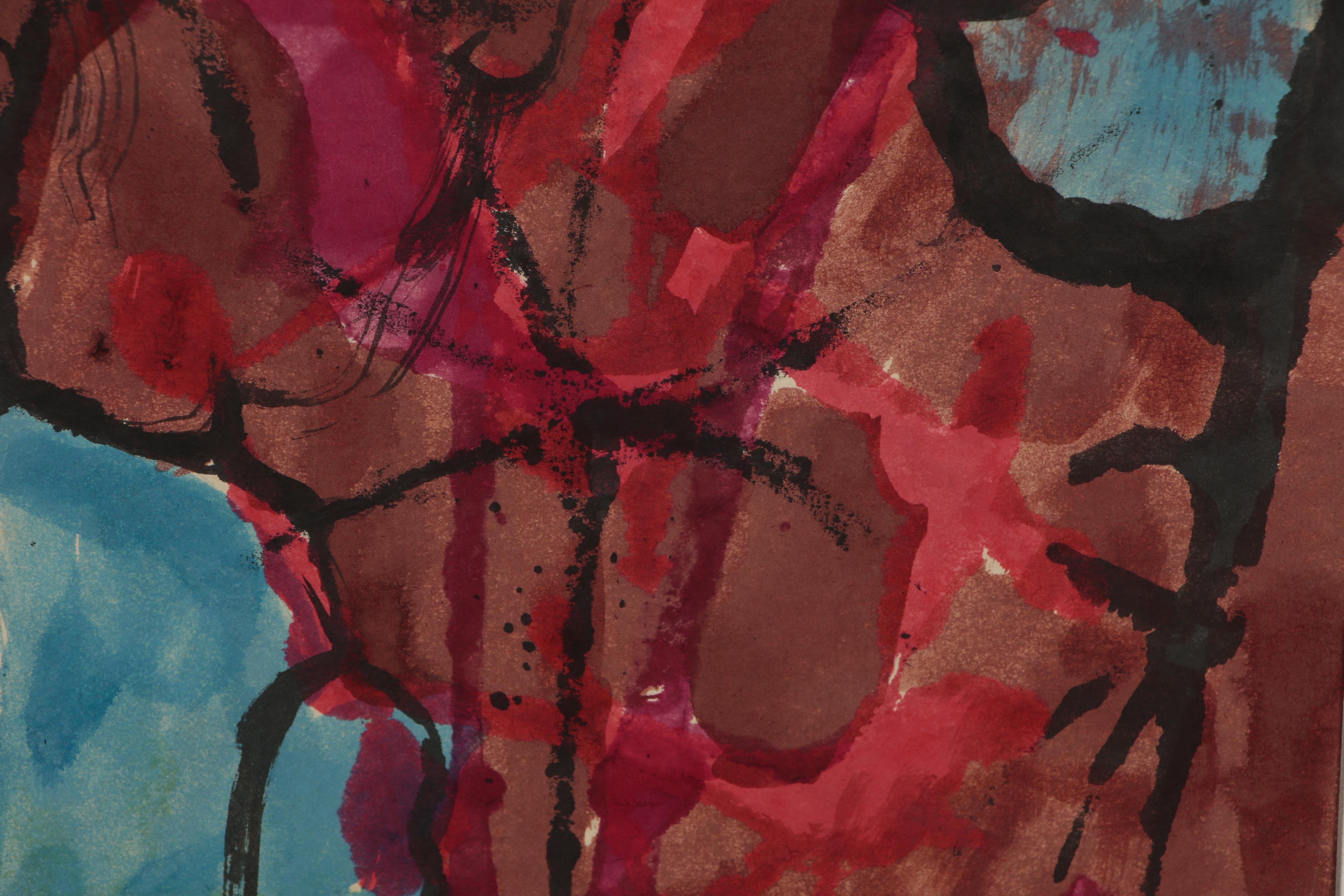 Leonard Maurer Portrait Ink and Watercolor painting, 1967