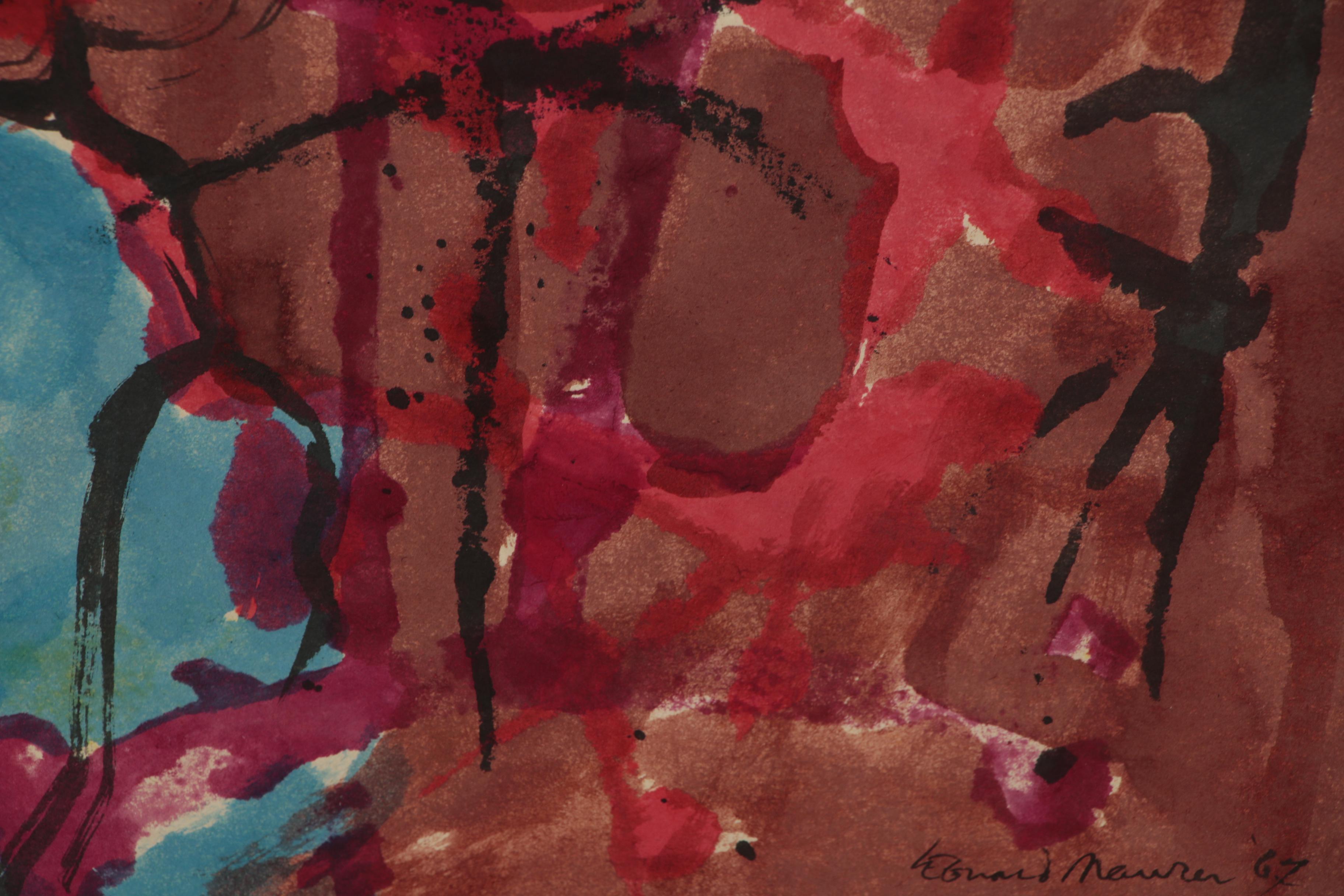 Leonard Maurer Portrait Ink and Watercolor painting, 1967