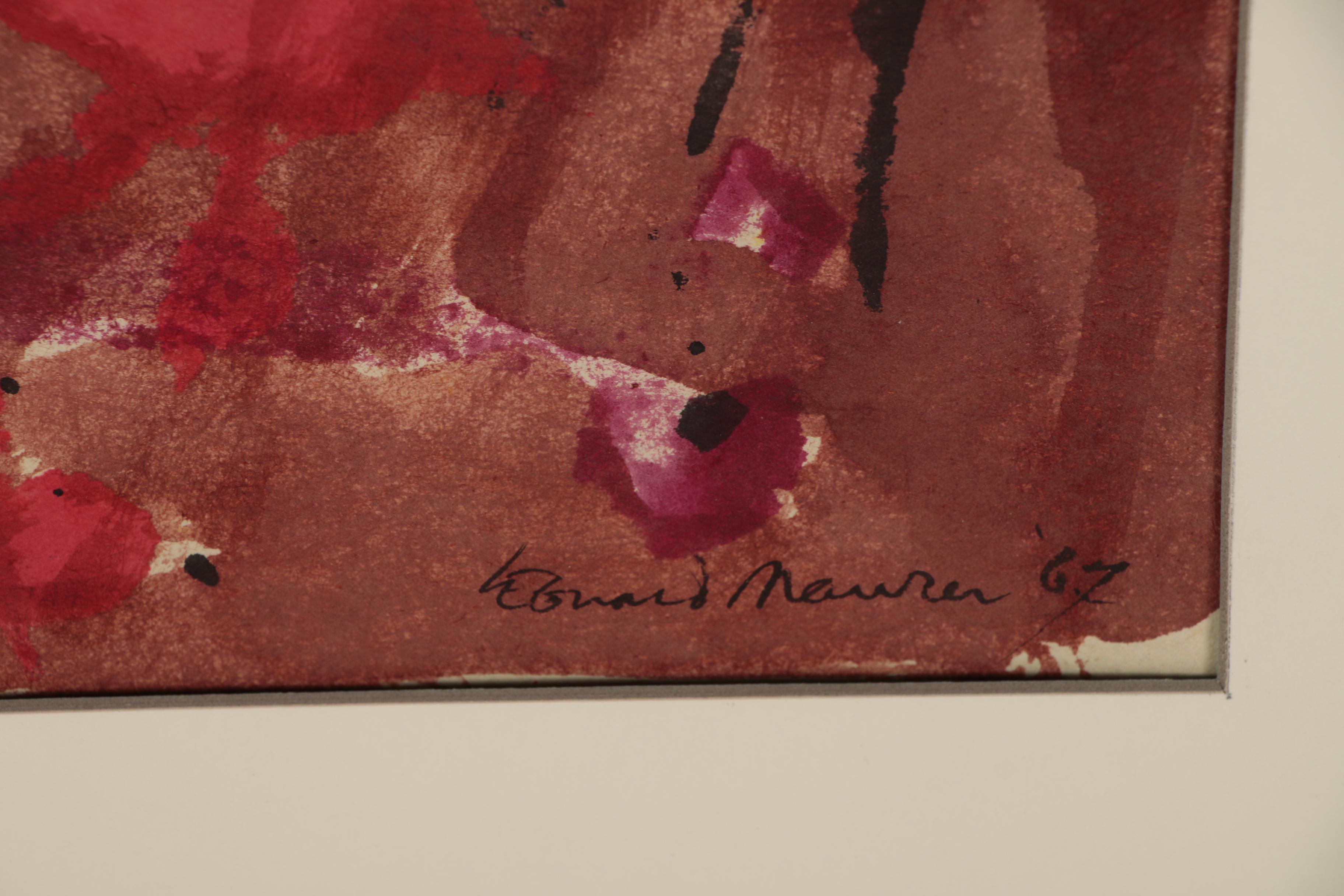 Leonard Maurer Portrait Ink and Watercolor painting, 1967