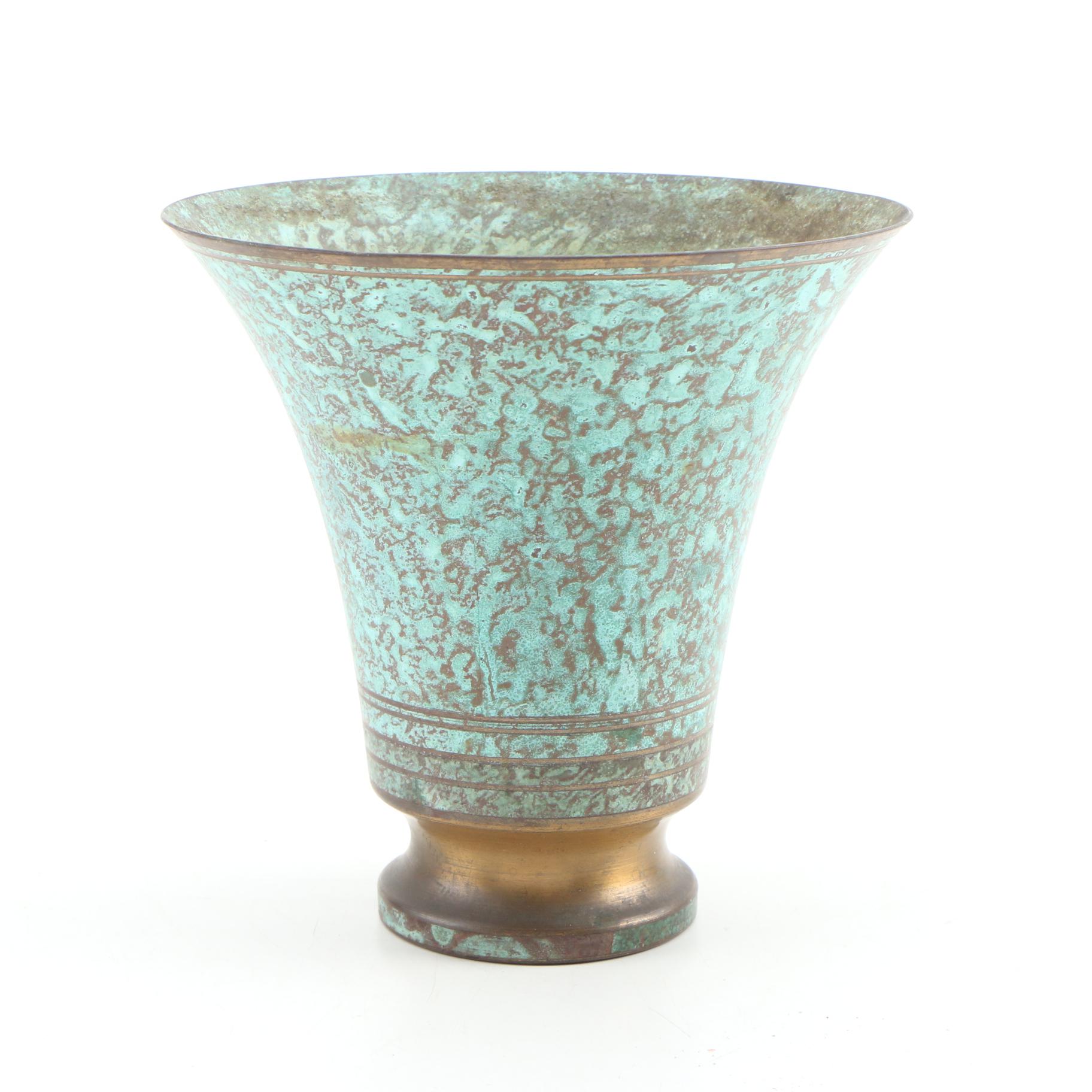 Carl Sorensen Art Deco Verdigris Bronze Vase, Early 20th Century