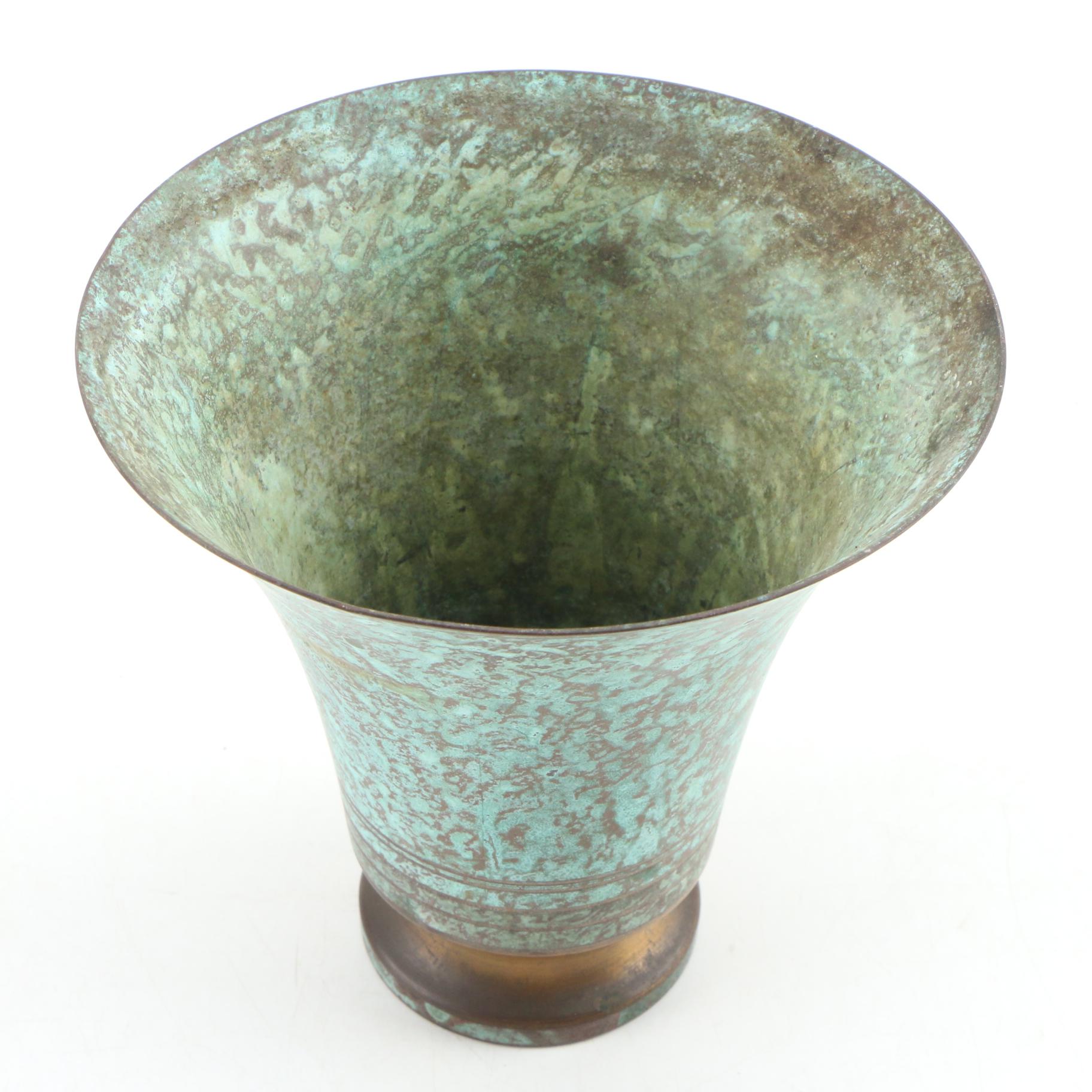 Carl Sorensen Art Deco Verdigris Bronze Vase, Early 20th Century