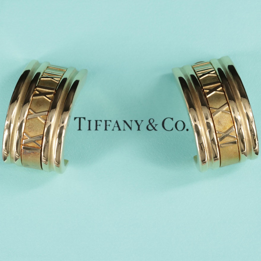 Tiffany & Co. "Atlas" 18K Yellow Gold J Hoop Earrings