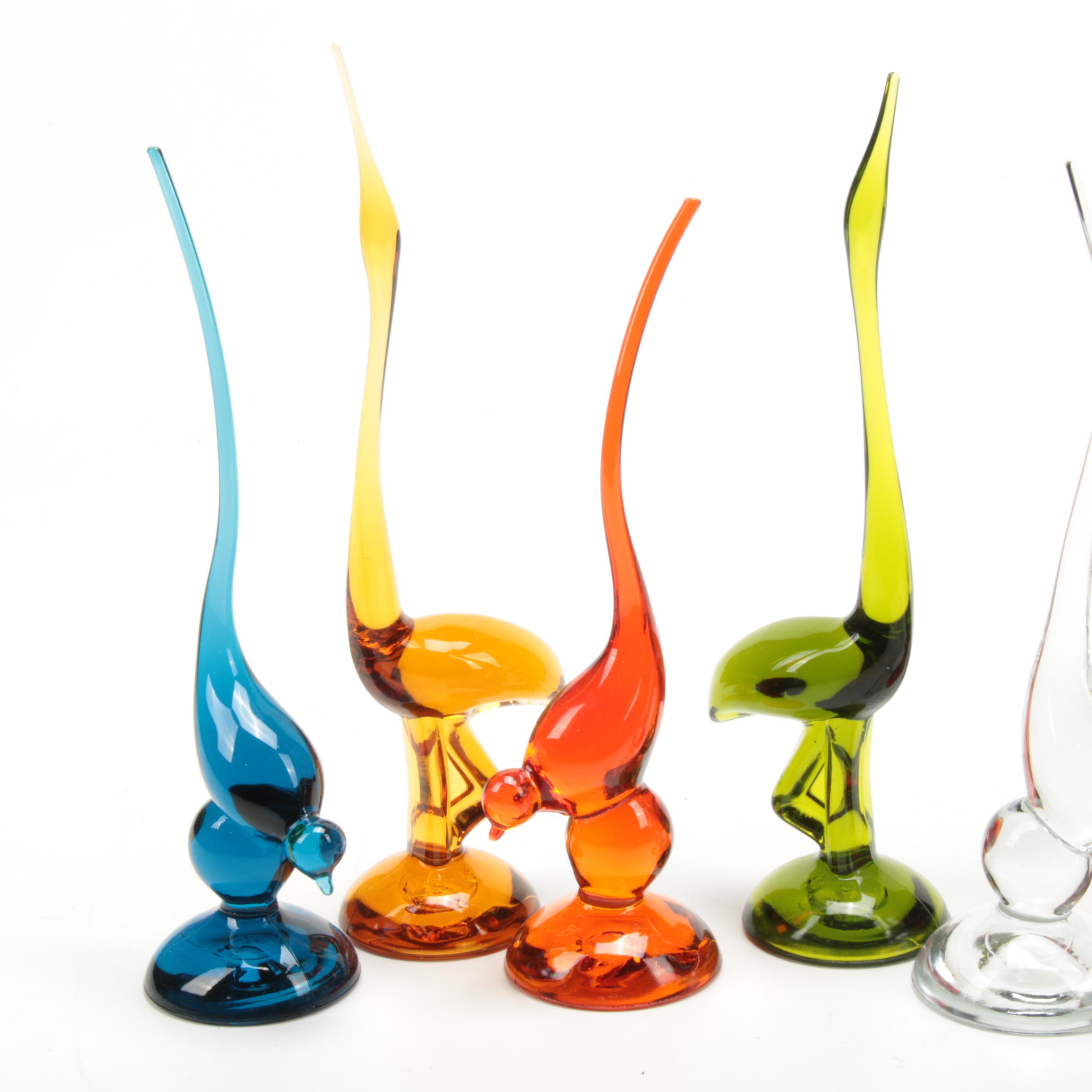 Viking Glass "Epic Long Tailed" and "Egret" Bird Figurines, Mid to Late 20th C.