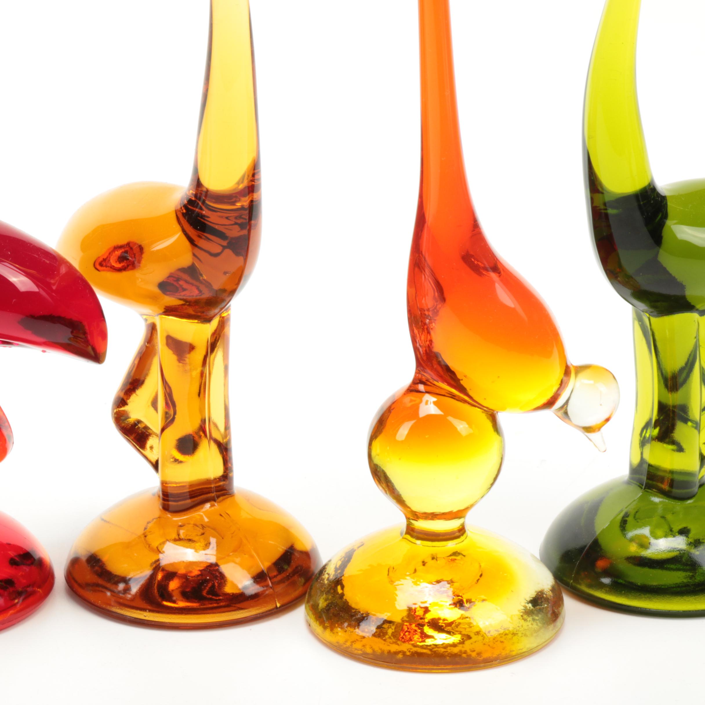 Viking Glass "Epic Long Tailed" and "Egret" Bird Figurines, Mid to Late 20th C.