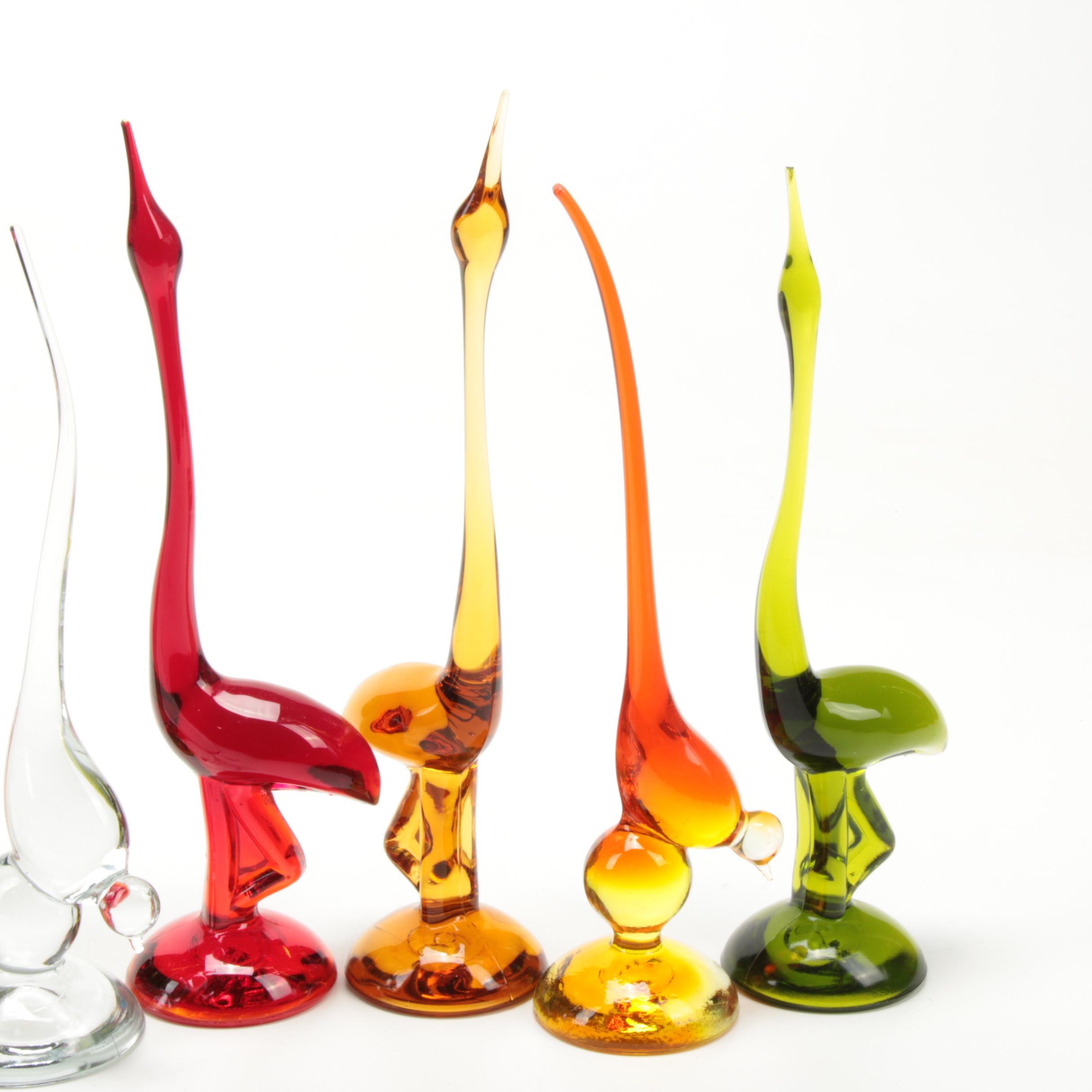 Viking Glass "Epic Long Tailed" and "Egret" Bird Figurines, Mid to Late 20th C.