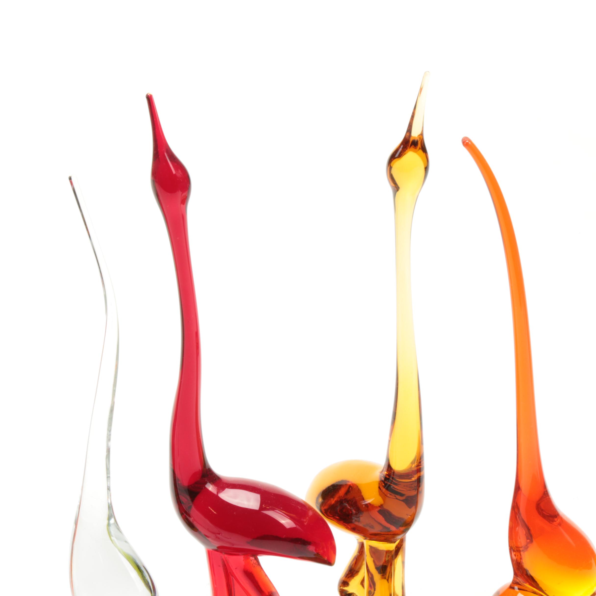 Viking Glass "Epic Long Tailed" and "Egret" Bird Figurines, Mid to Late 20th C.