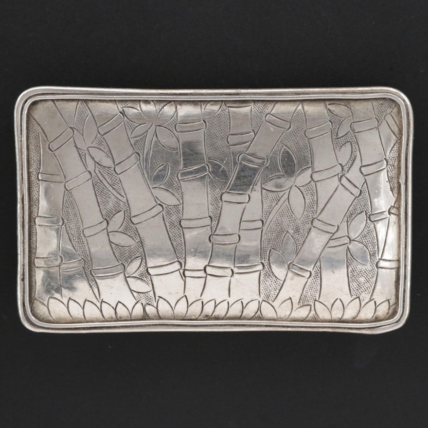 Sterling Bamboo Motif Rectangular Brooch